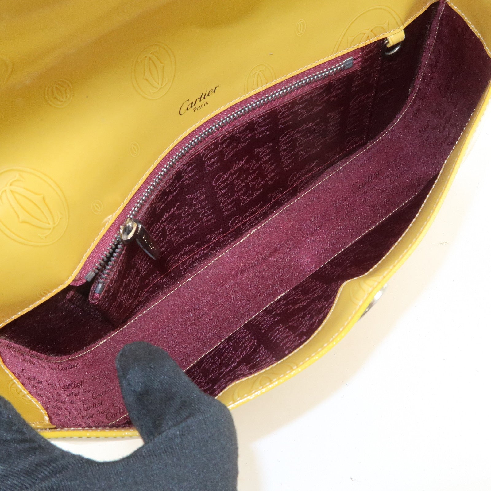 Cartier Happy Birthday Patent Leather Shoulder Bag Hand Bag Yellow