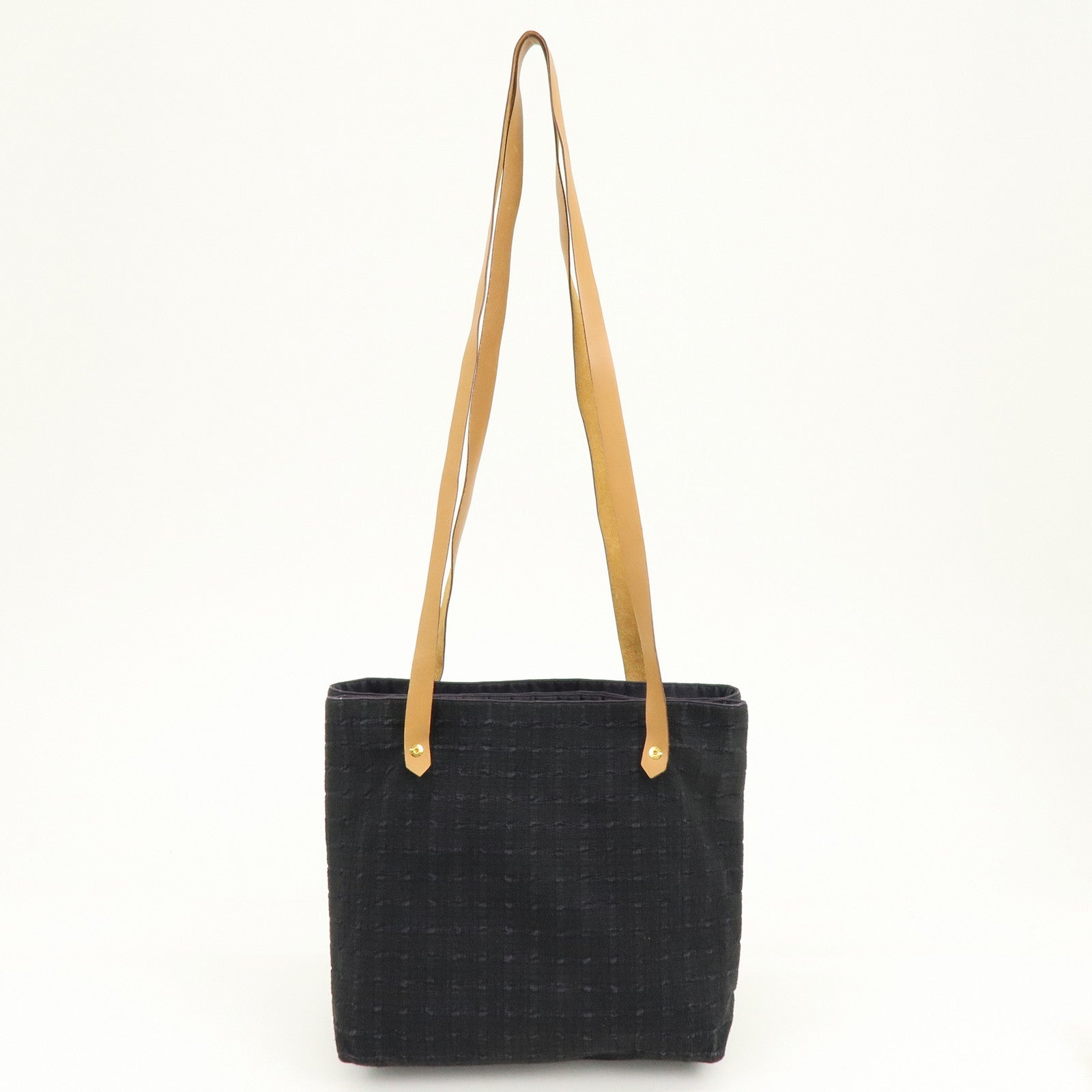 HERMES Amedaba Cabas de Poche Cotton Canvas Leather Tote Bag Navy