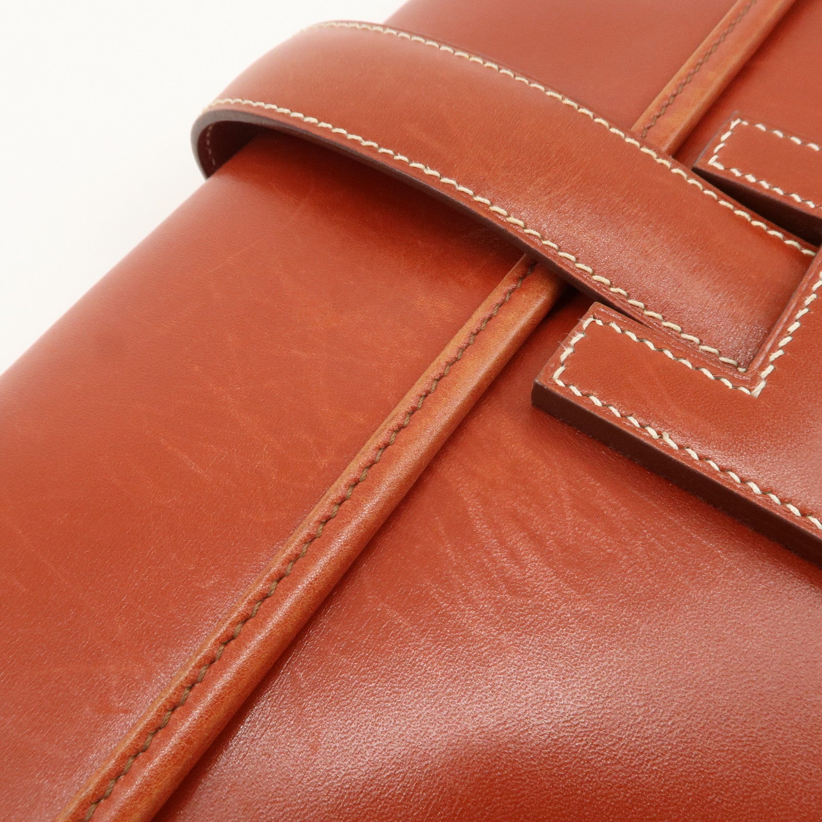 HERMES Box Calf Leather Jige PM □C Stamped Clutch Bag Brown