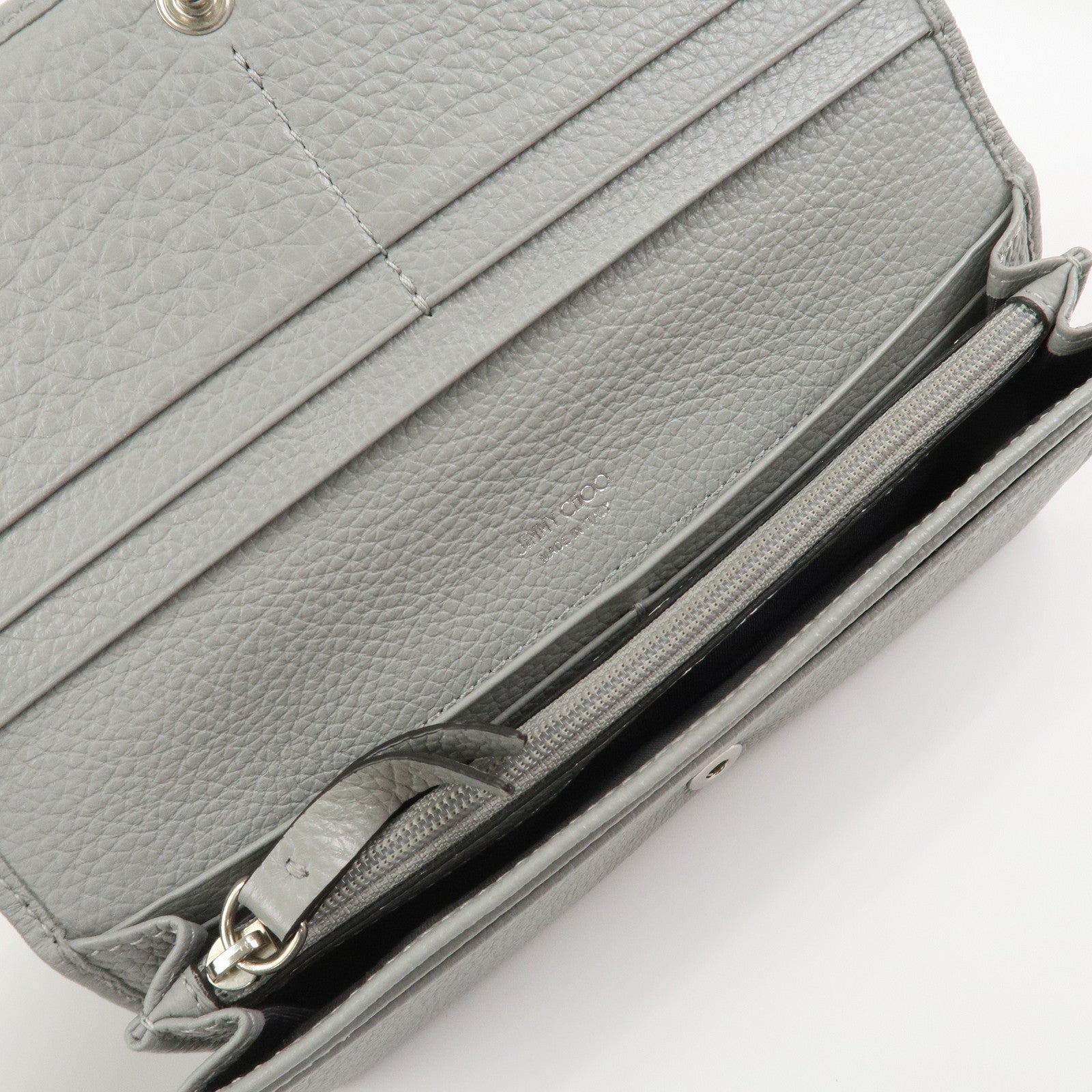 JIMMY CHOO Set of 2 Leather Long Wallet Coin Case Gray Gold