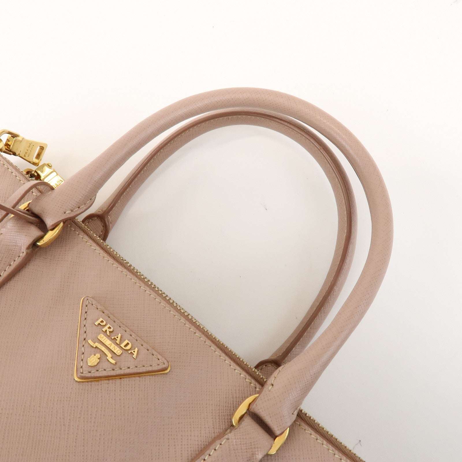 PRADA Traingle Logo Galleria 2Way Bag Hand Bag Pink Beige1BA863