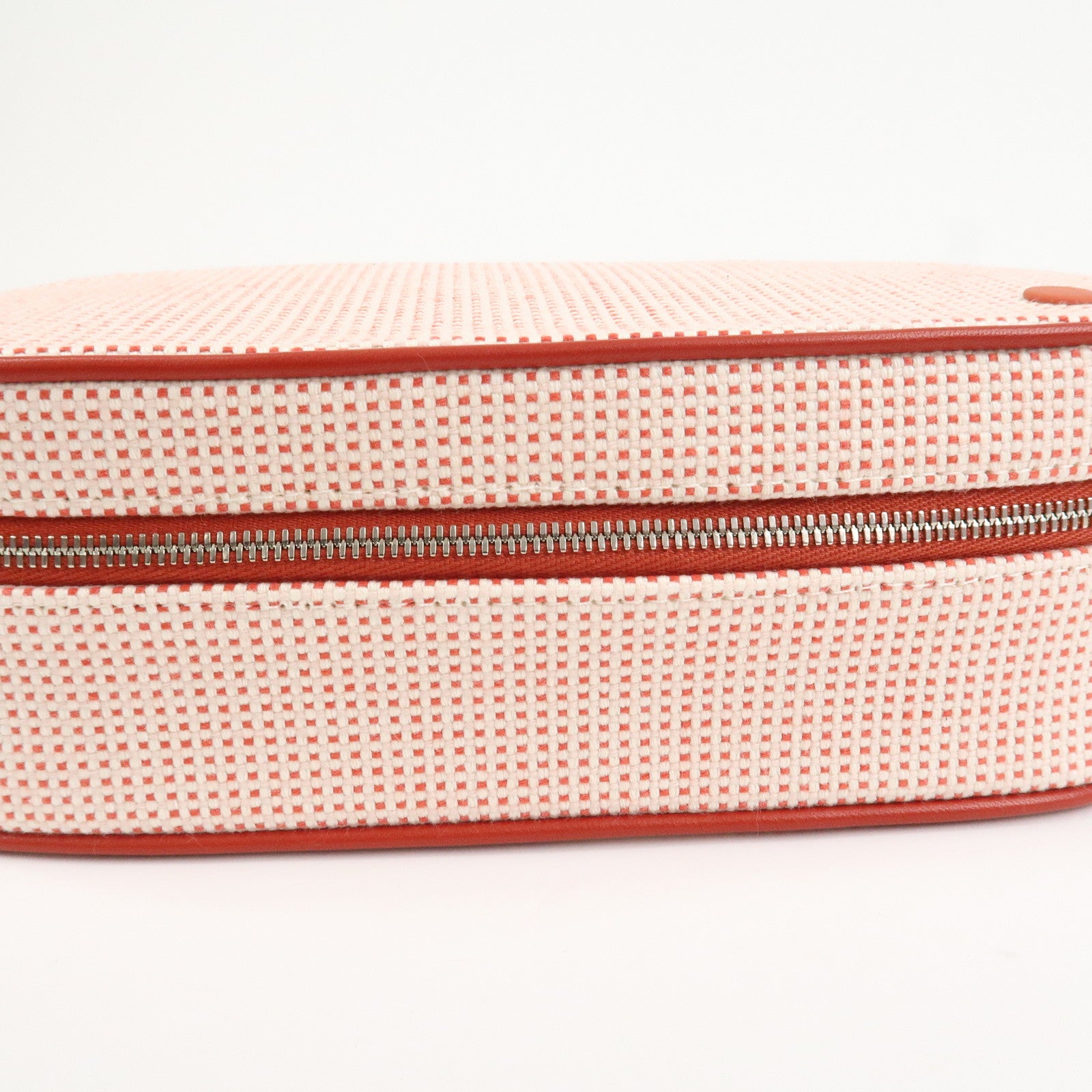 HERMES Escale Cotton100% Leather Pouch Cosmetics Pouch Vermilion