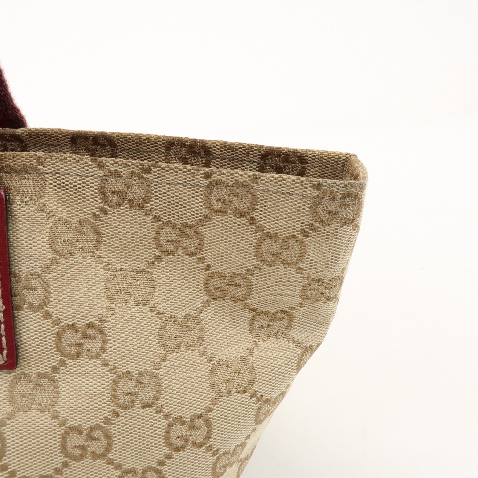 GUCCI GG Canvas Leather Tote Bag Hand Bag Beige Wine Red 131228