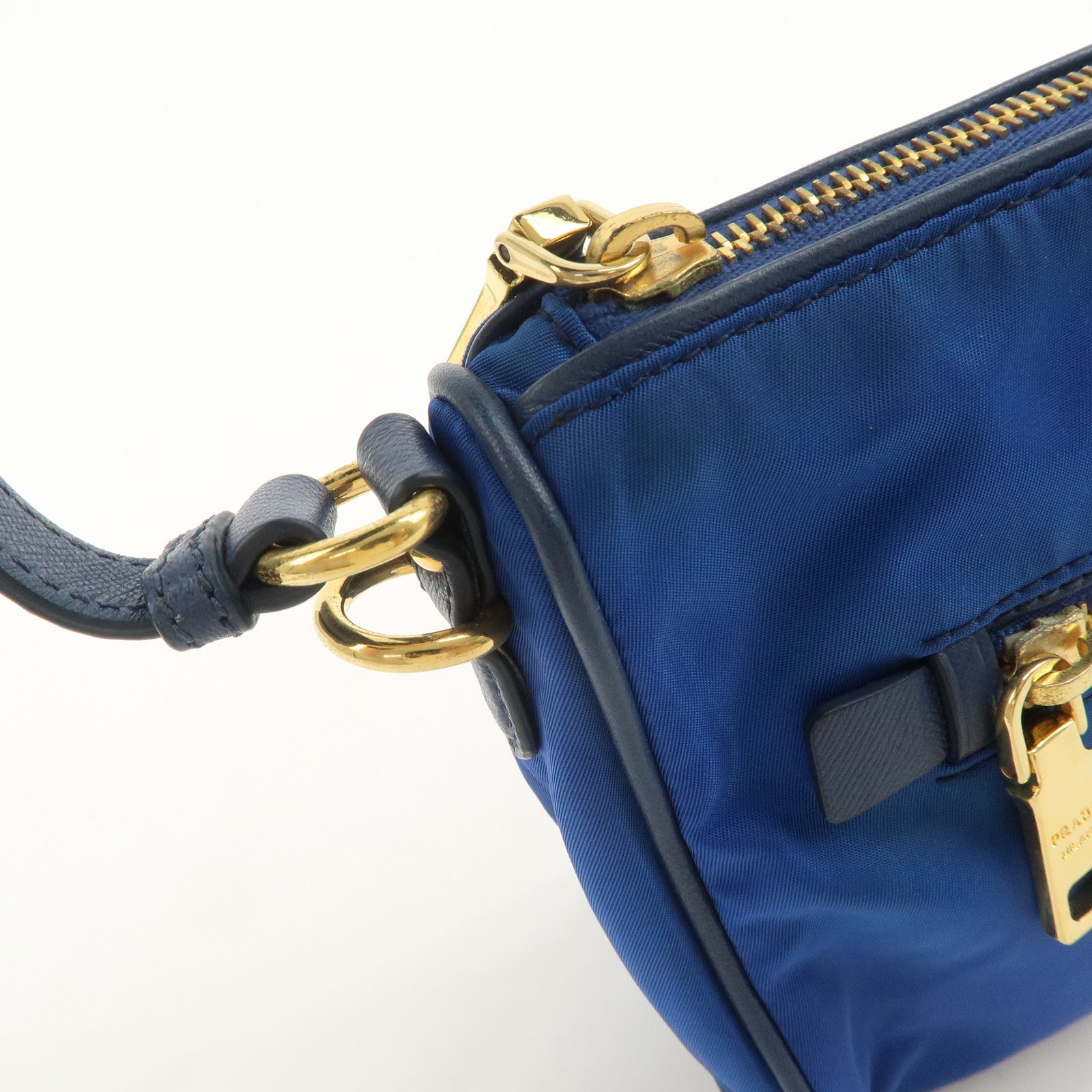 PRADA Triangle Logo Nylon Leather Mini Shoulder Bag Blue BN1834