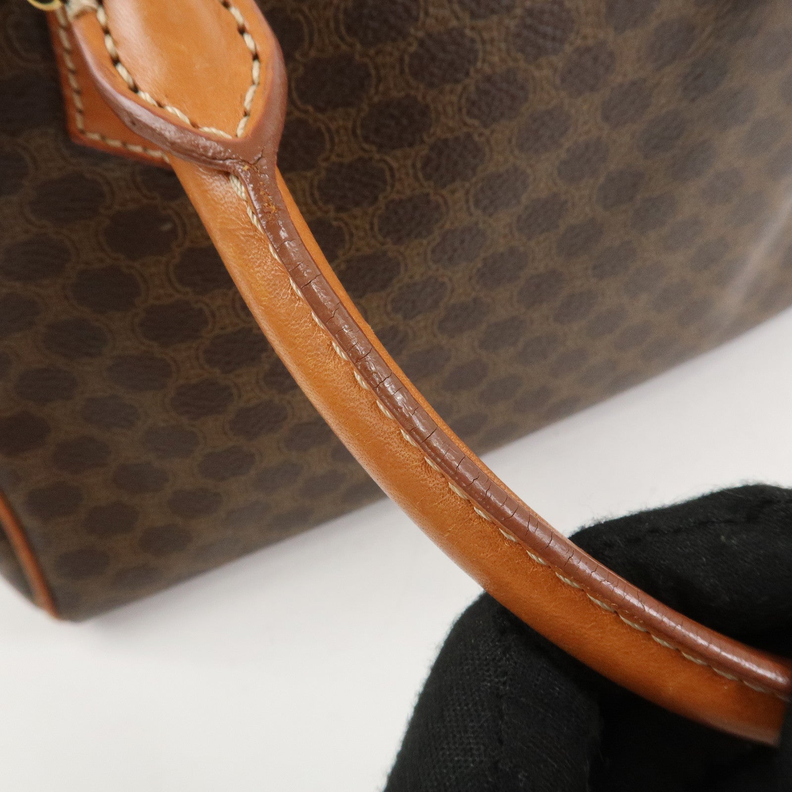 CELINE Macadam PVC Leather Boston Bag Hand Bag Brown