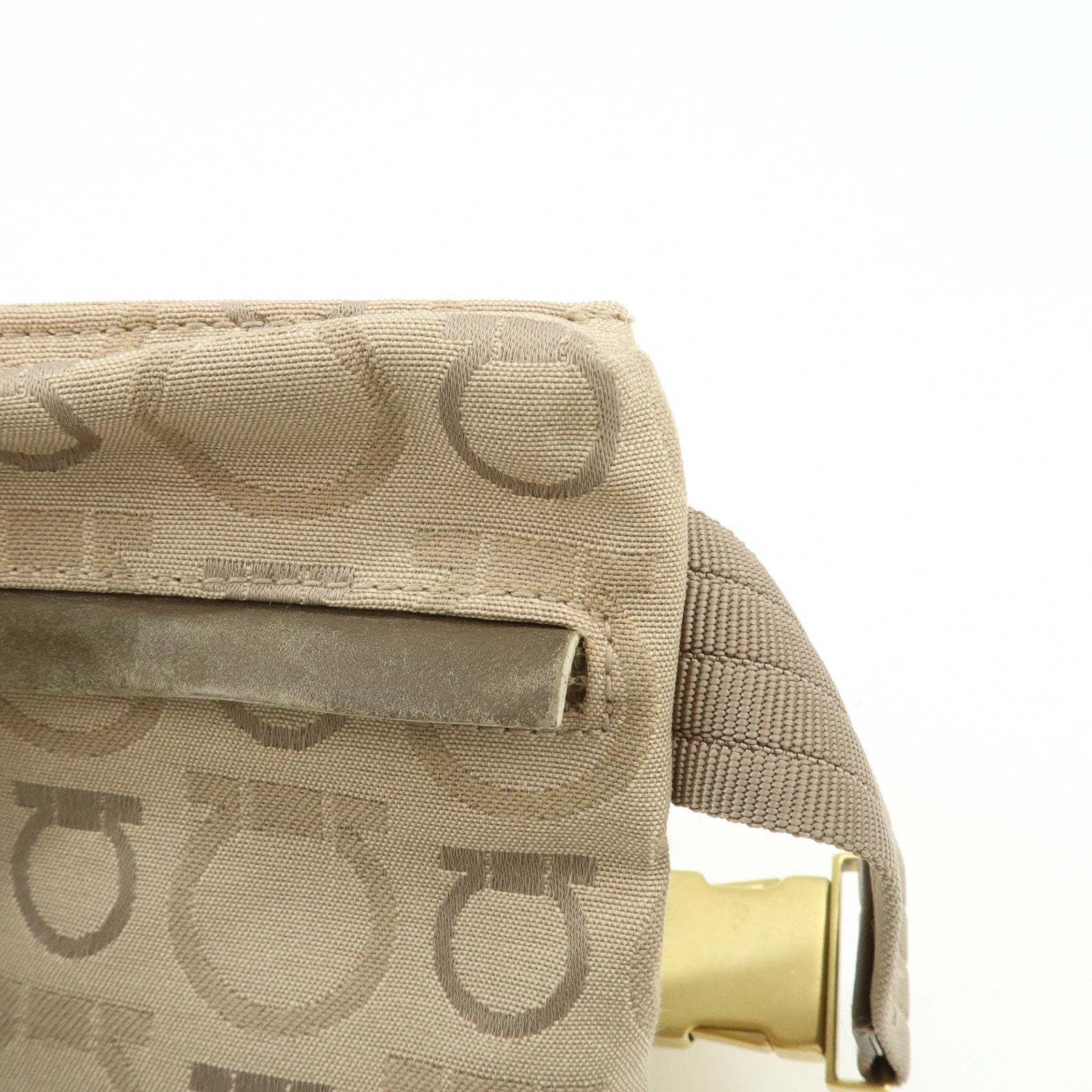 Ferragamo Gancini Canvas Leather Body Bag Waist Bag Beige