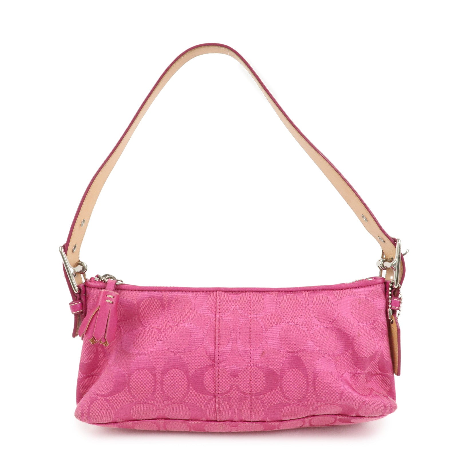 COACH Signature Logo Canvas Leather Shoulder Bag Hand Bag Pink