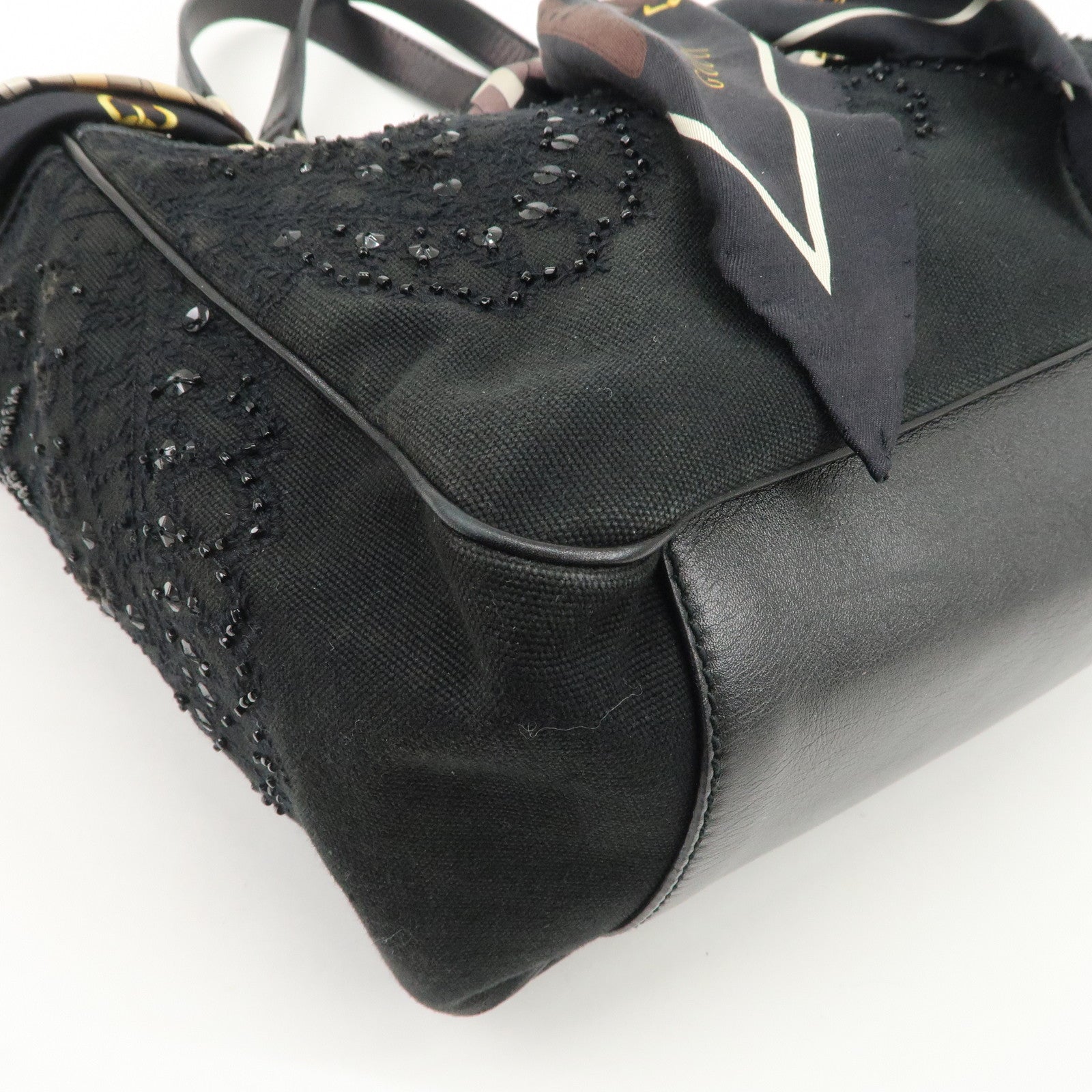 GUCCI Canvas Leather Hand Bag Tote Bag Black 163861