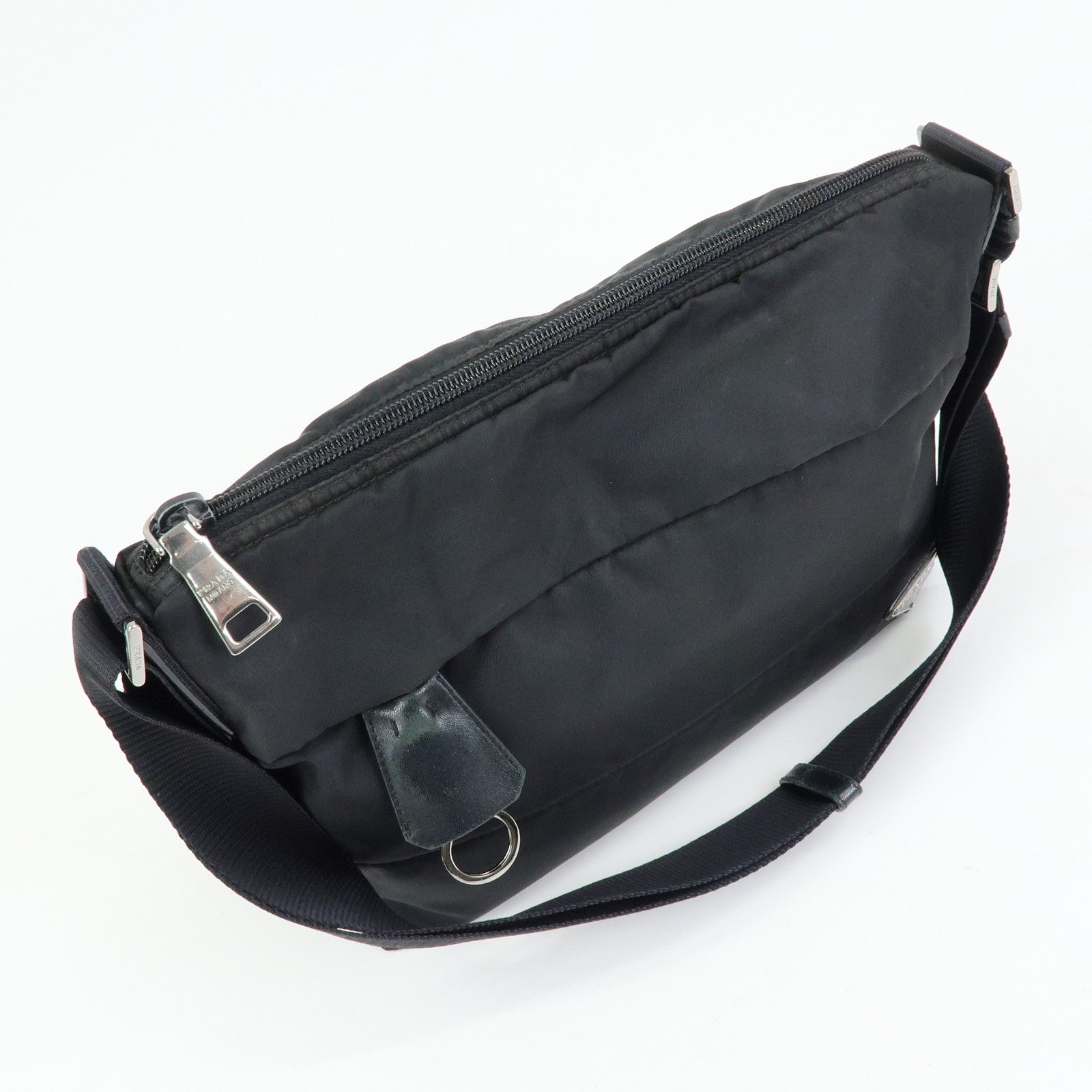 PRADA Triangle Logo Nylon Leather Shoulder Bag Crossbody Bag Black