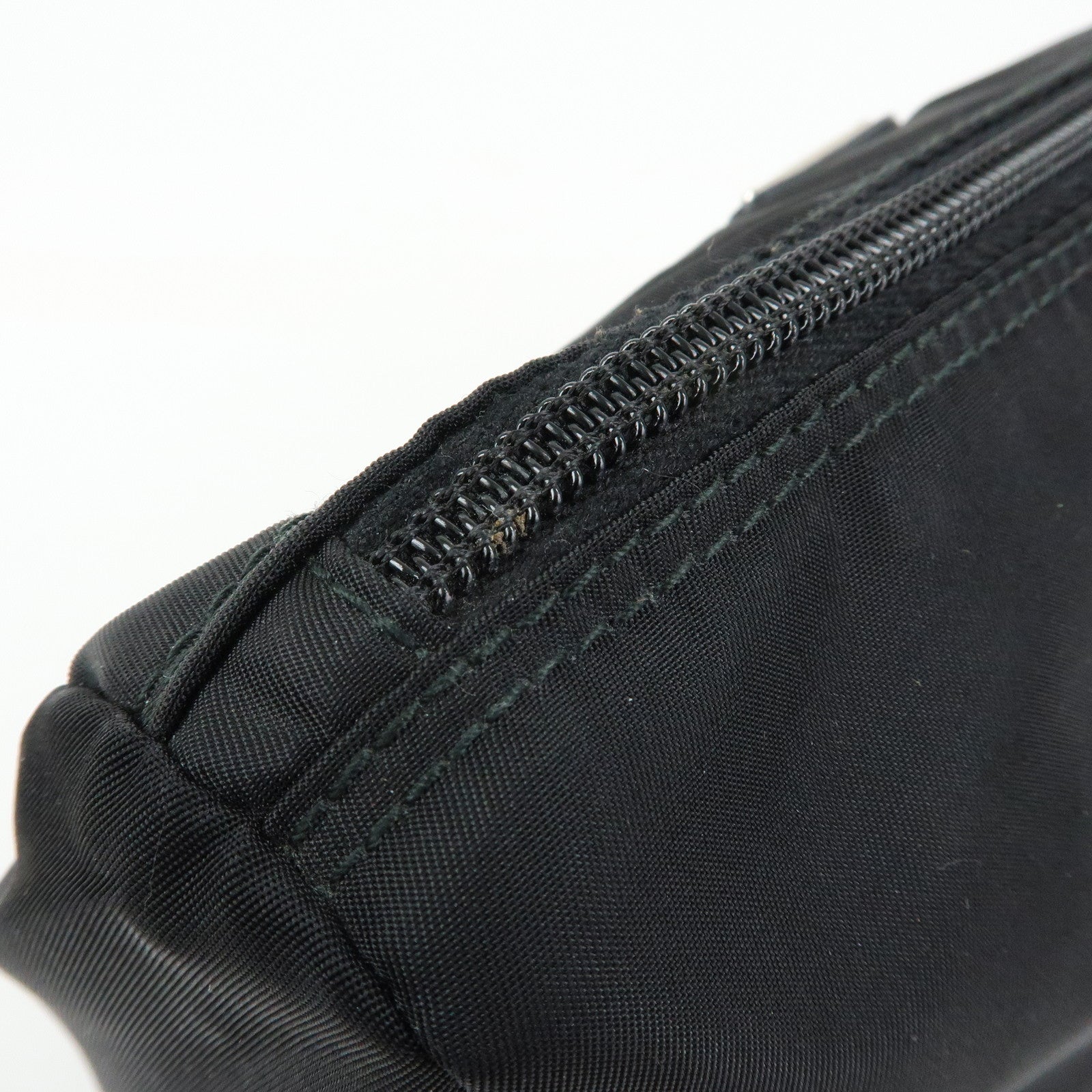 PRADA Triangle Logo Nylon Cosmetic Pouch Makeup Bag Black