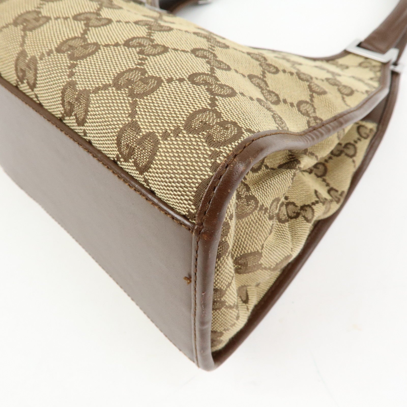 GUCCI Jackie GG Canvas Leather Shoulder Bag Beige Brown 002.1067