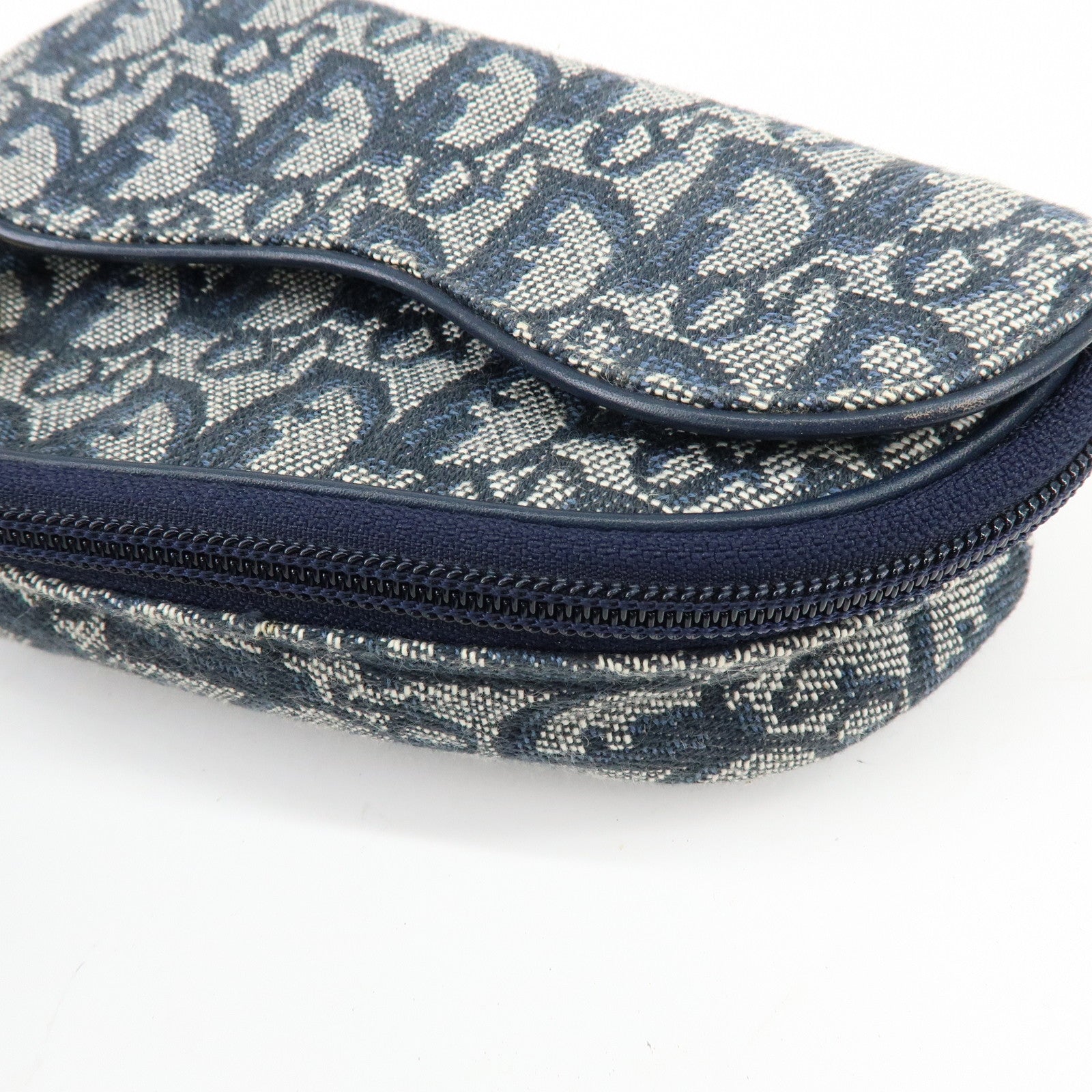 Christian Dior Trotter Jacquard Canvas Leather Cosmetic Pouch Navy