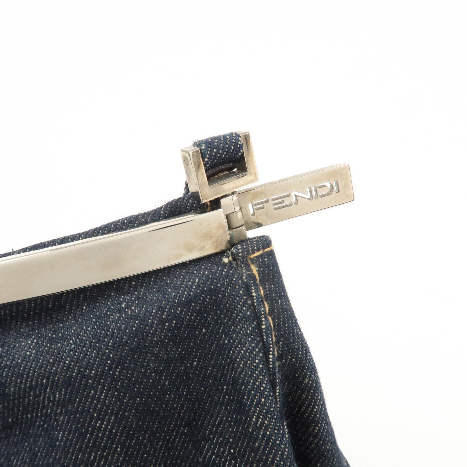 FENDI Denim Shoulder Bag Hand Bag Navy 26736