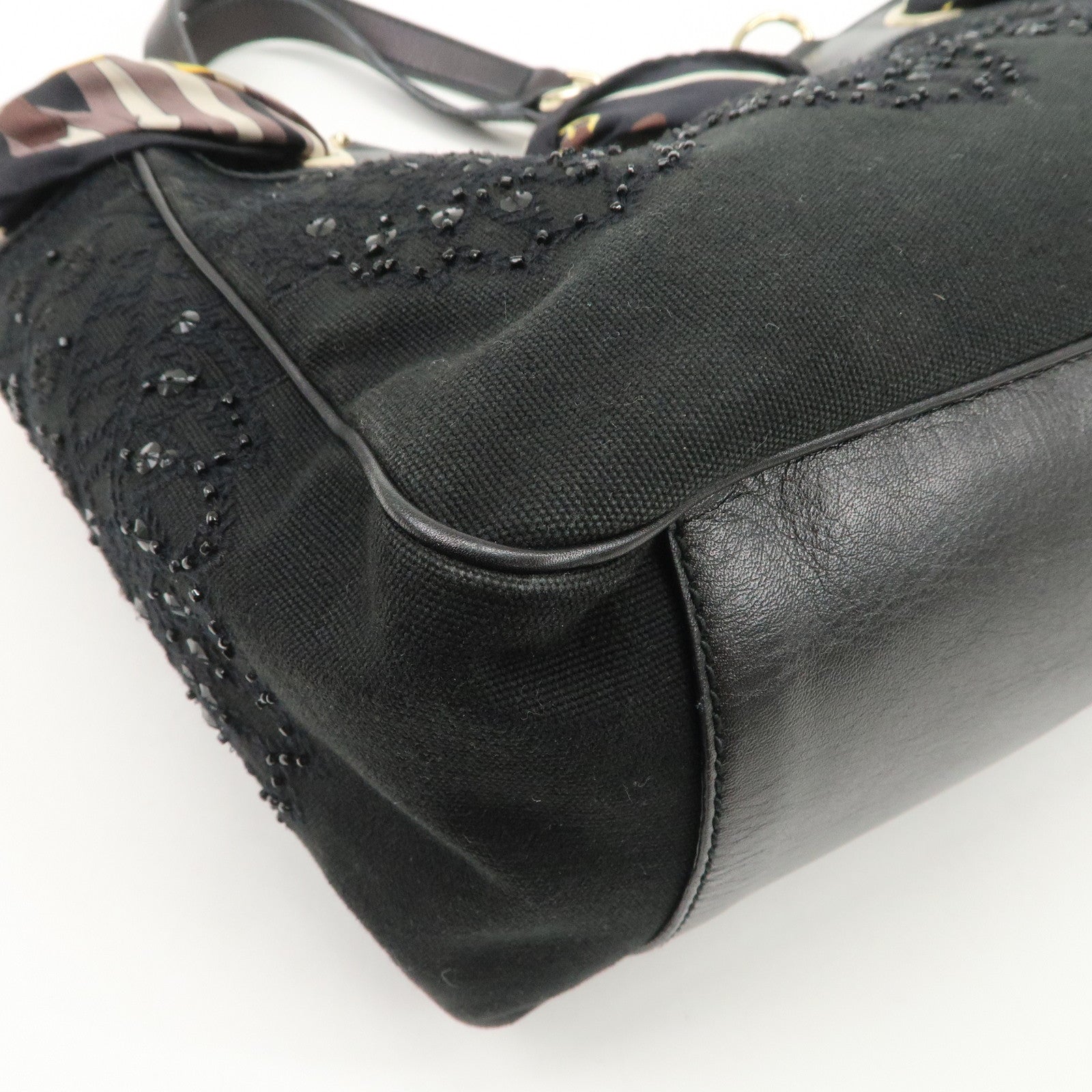 GUCCI Canvas Leather Hand Bag Tote Bag Black 163861