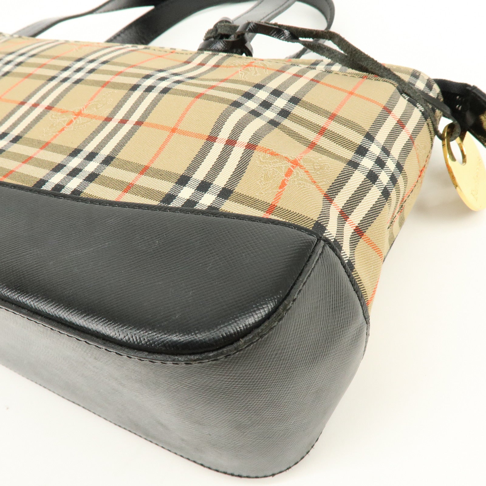 BURBERRY Canvas Leather Nova Plaid Tote Bag Hand Bag Brown Black