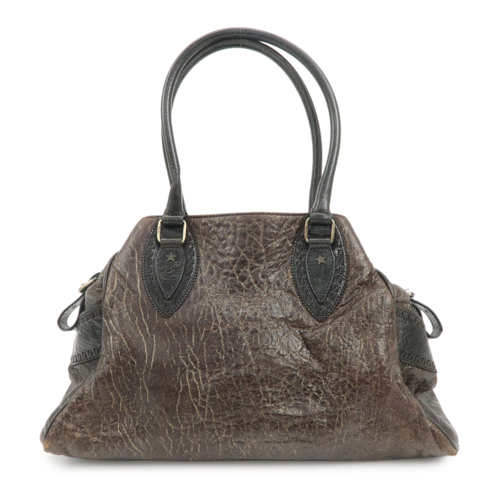 FENDI Ethnico Leather Tote Bag Shoulder Bag Hand Bag Brown 8BN162