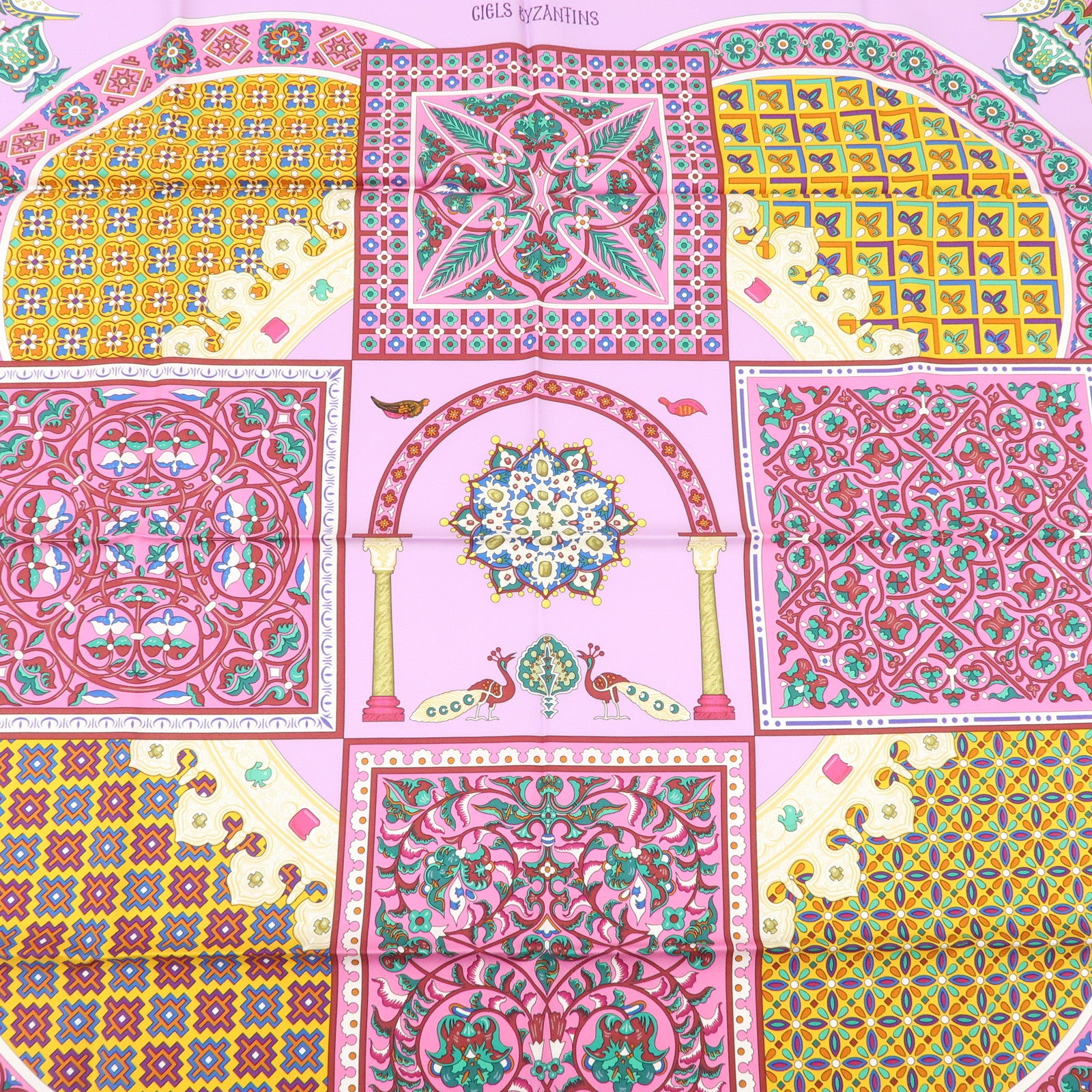 HERMES Carre 90 Silk 100% Scarf CIELS BYZANTINS Purple Multicolor Used