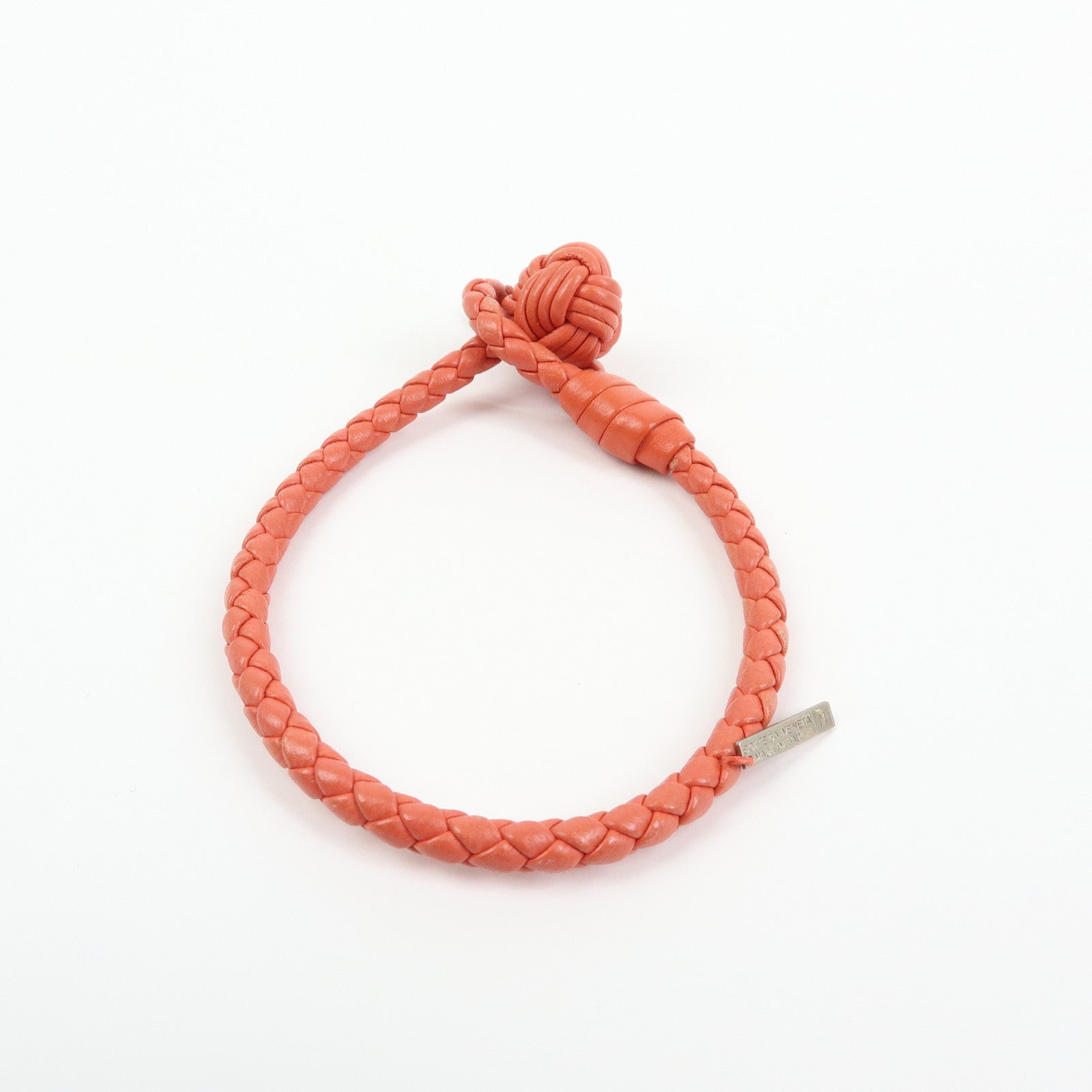 BOTTEGA VENETA Intrecciato Leather Bracelet Orange Silver 113546