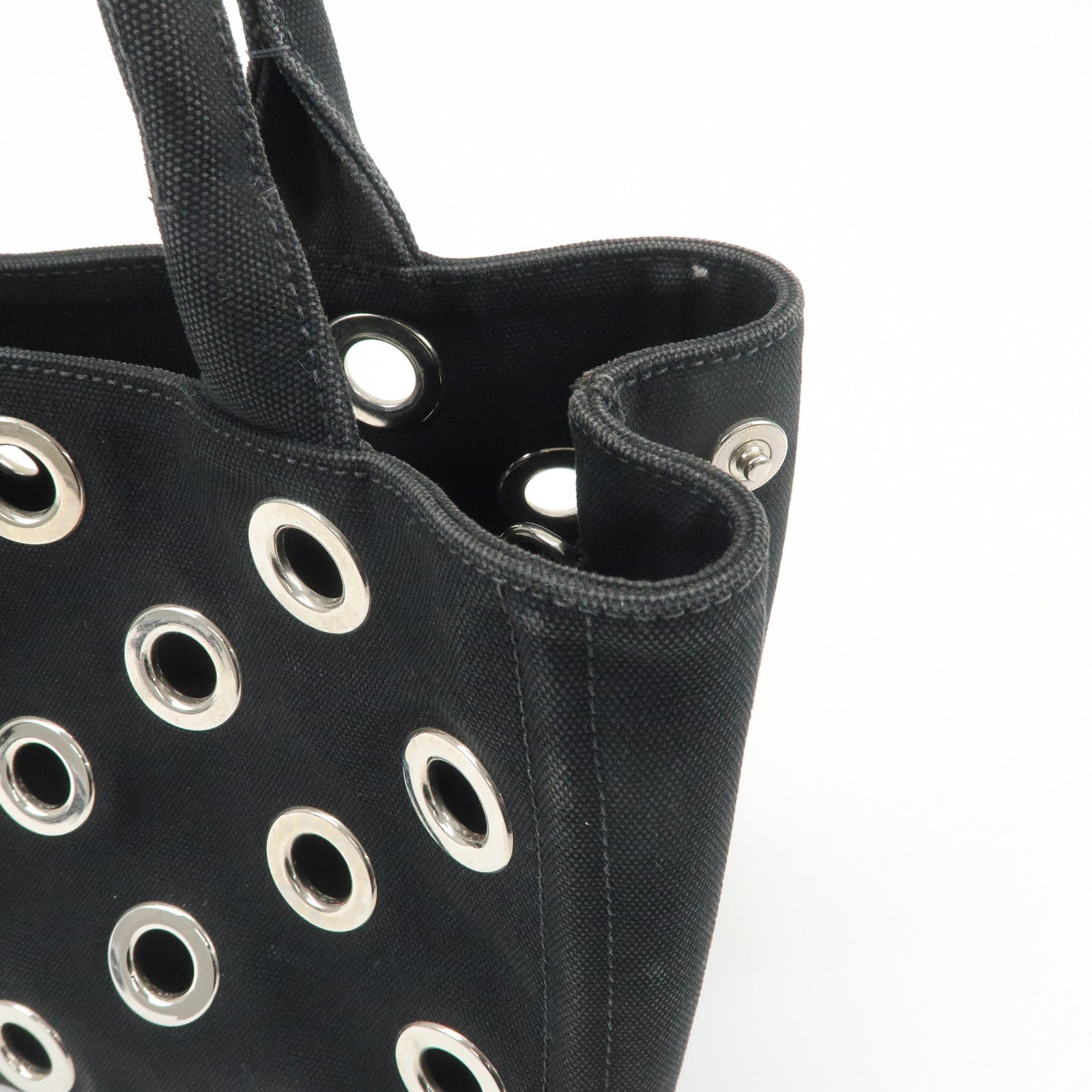 PRADA Canapa Mini Canvas Grommet 2Way Bag Hand Shoulder Bag Black