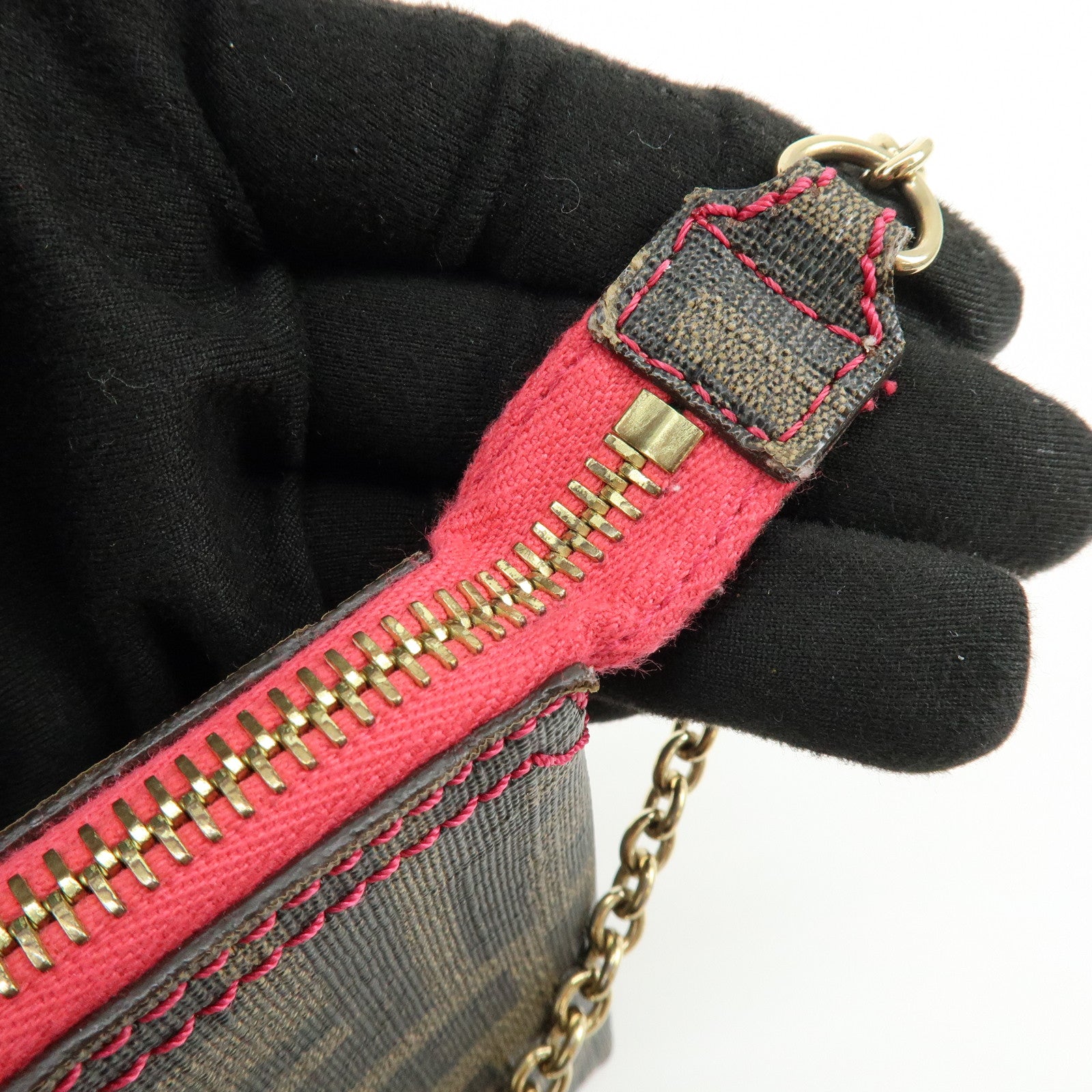FENDI Zucca Print PVC Chain Accessory Pouch Hand Bag Pink 8BR592