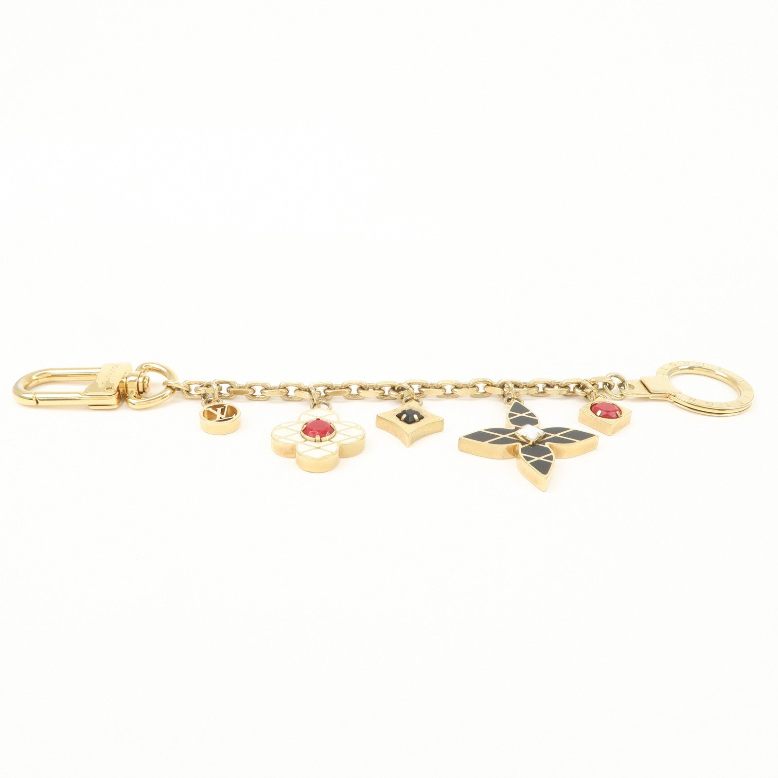 Louis Vuitton Malletage Flowers GP Metal Key Ring Black Gold M67384