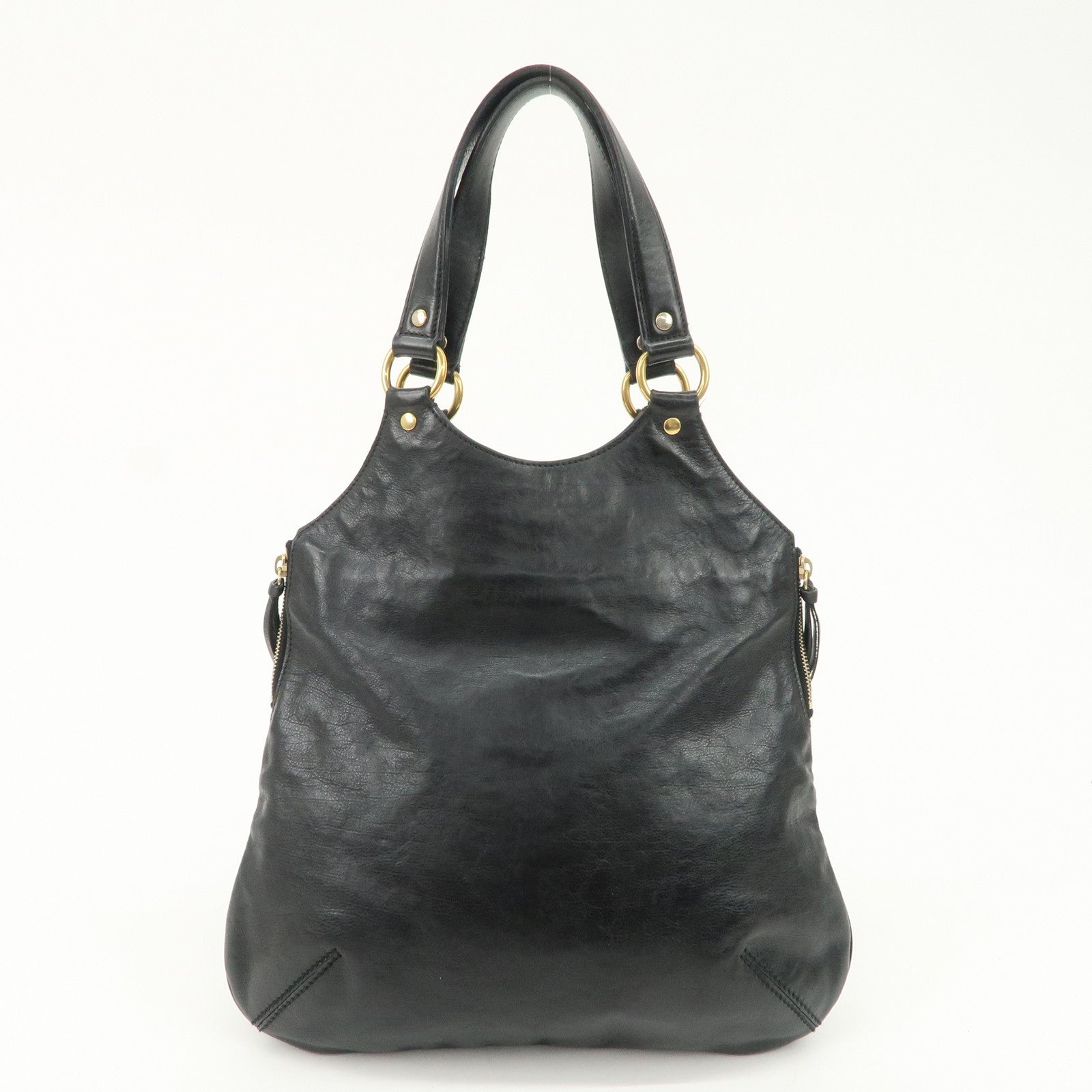 SAINT LAURENT Metropolis Rive Gauche Leather Tote Bag Black 177739