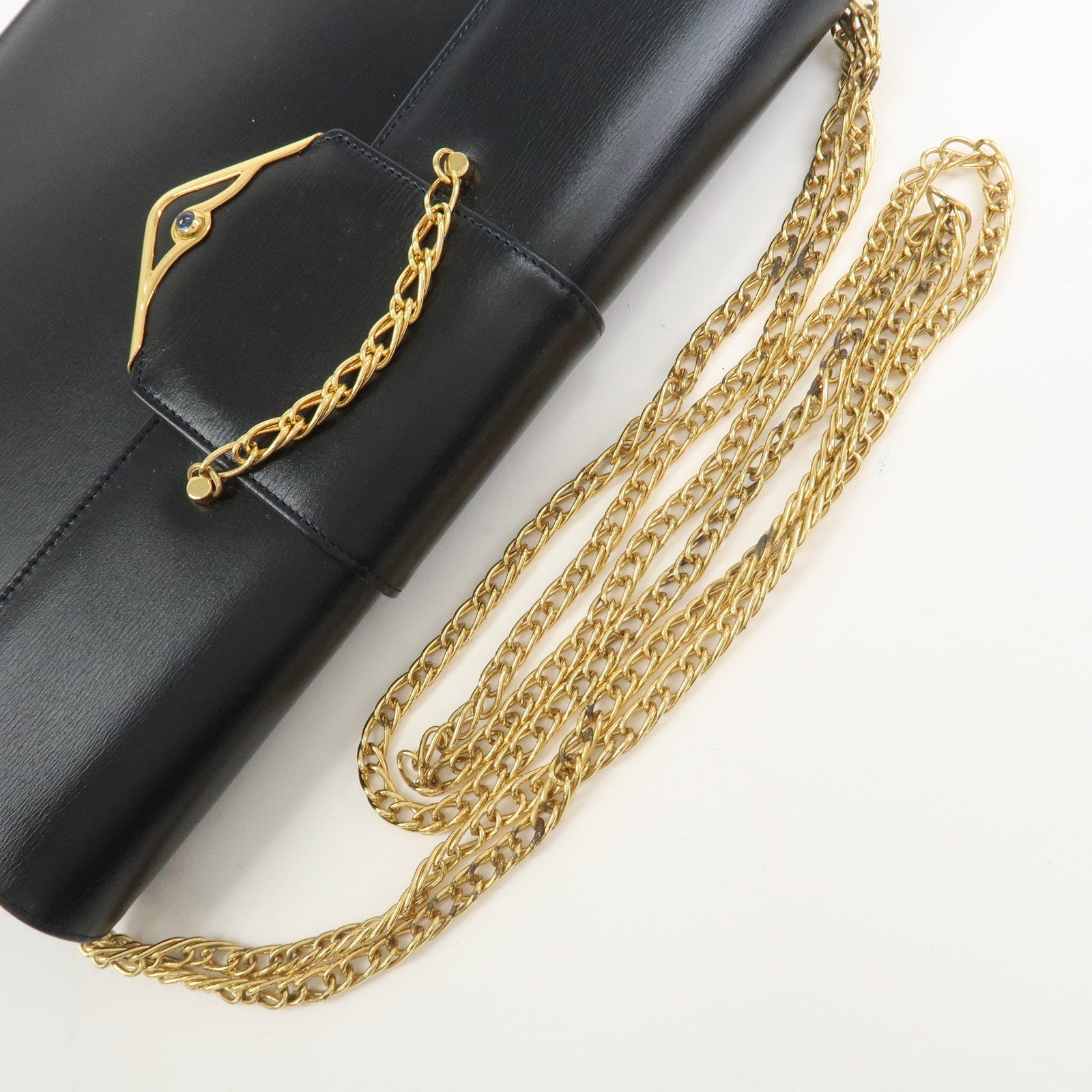 Cartier Sapphire Line Leather Sapphire Chain Shoulder Bag Black