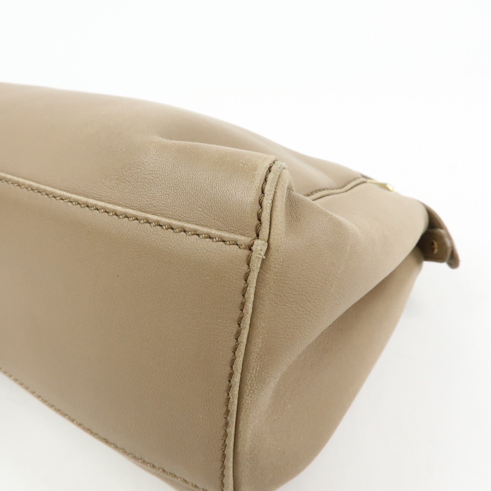 FENDI Mini Peekaboo Leather 2Way Shoulder Bag Hand Bag Beige 8BN244