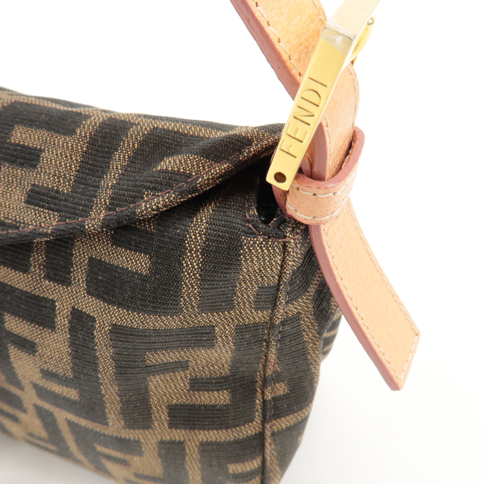 FENDI Zucca Canvas Leather Shoulder Bag Brown Pink Beige 26725 Used