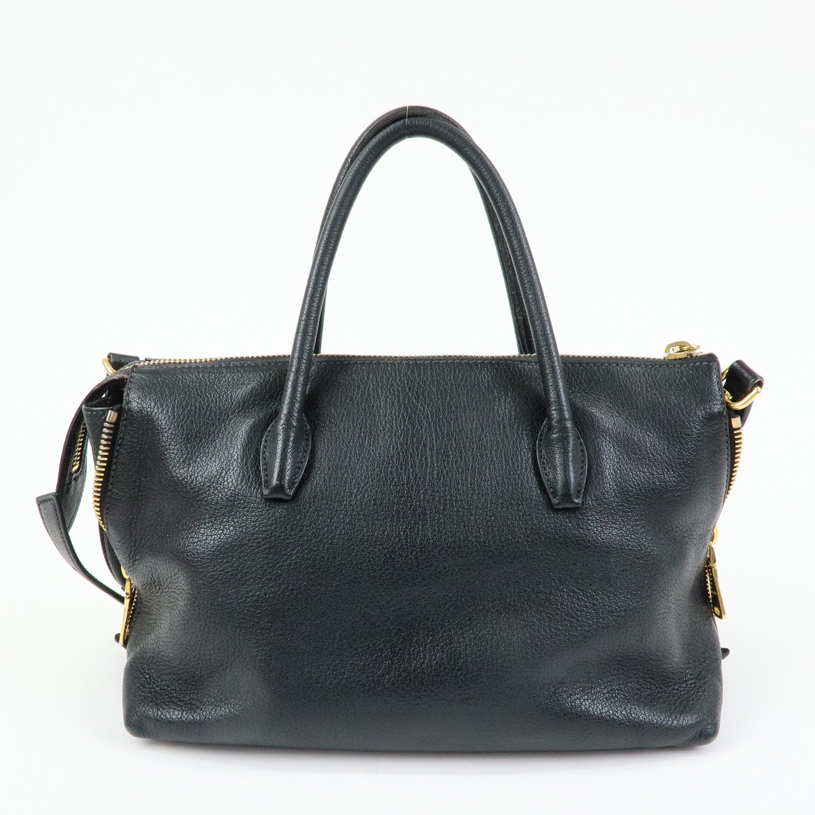 MIU MIU Madras Leather 2WAY Bag Hand Bag Shoulder Bag Black RN1016