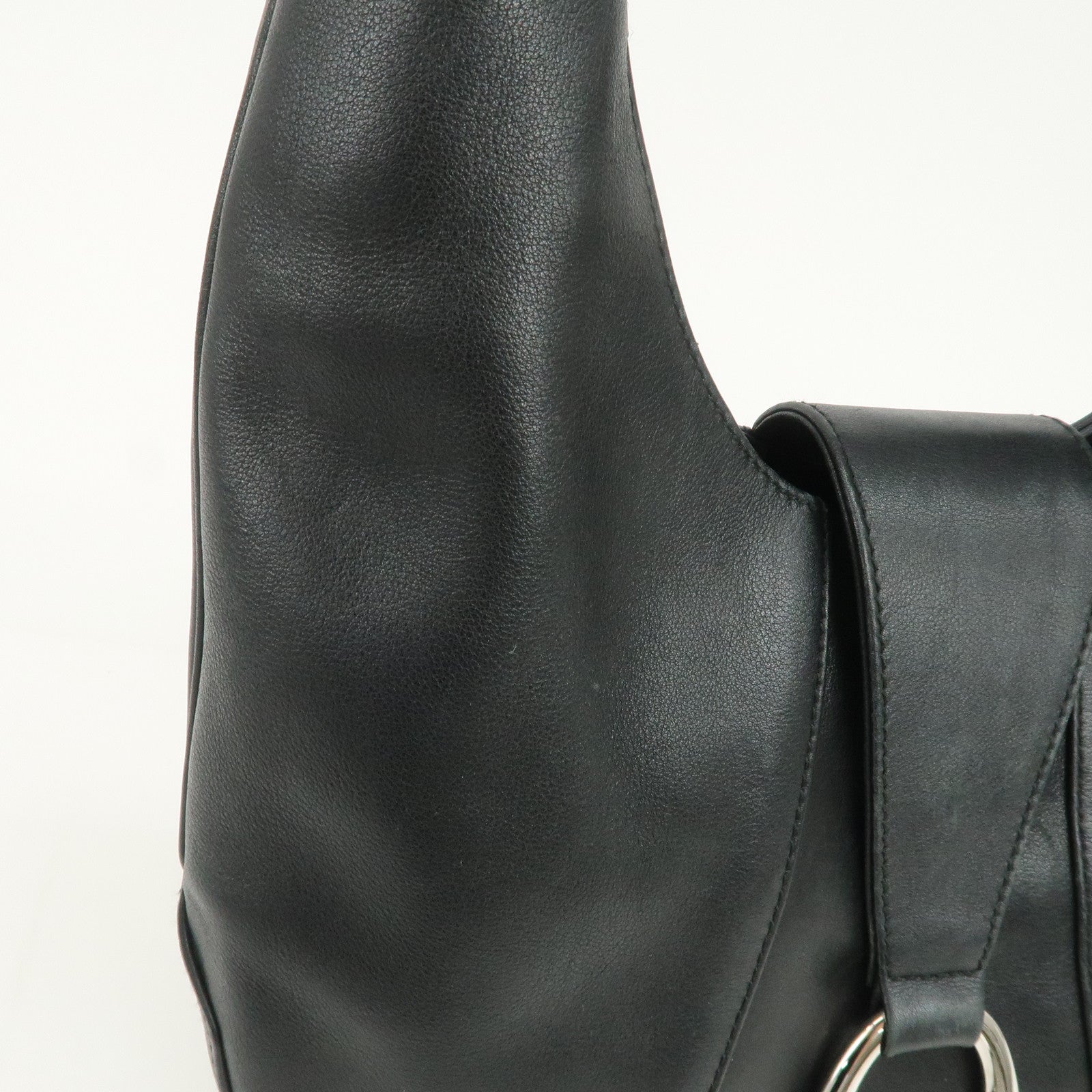 BVLGARI Leather Shoulder Bag Hand Bag Black Silver