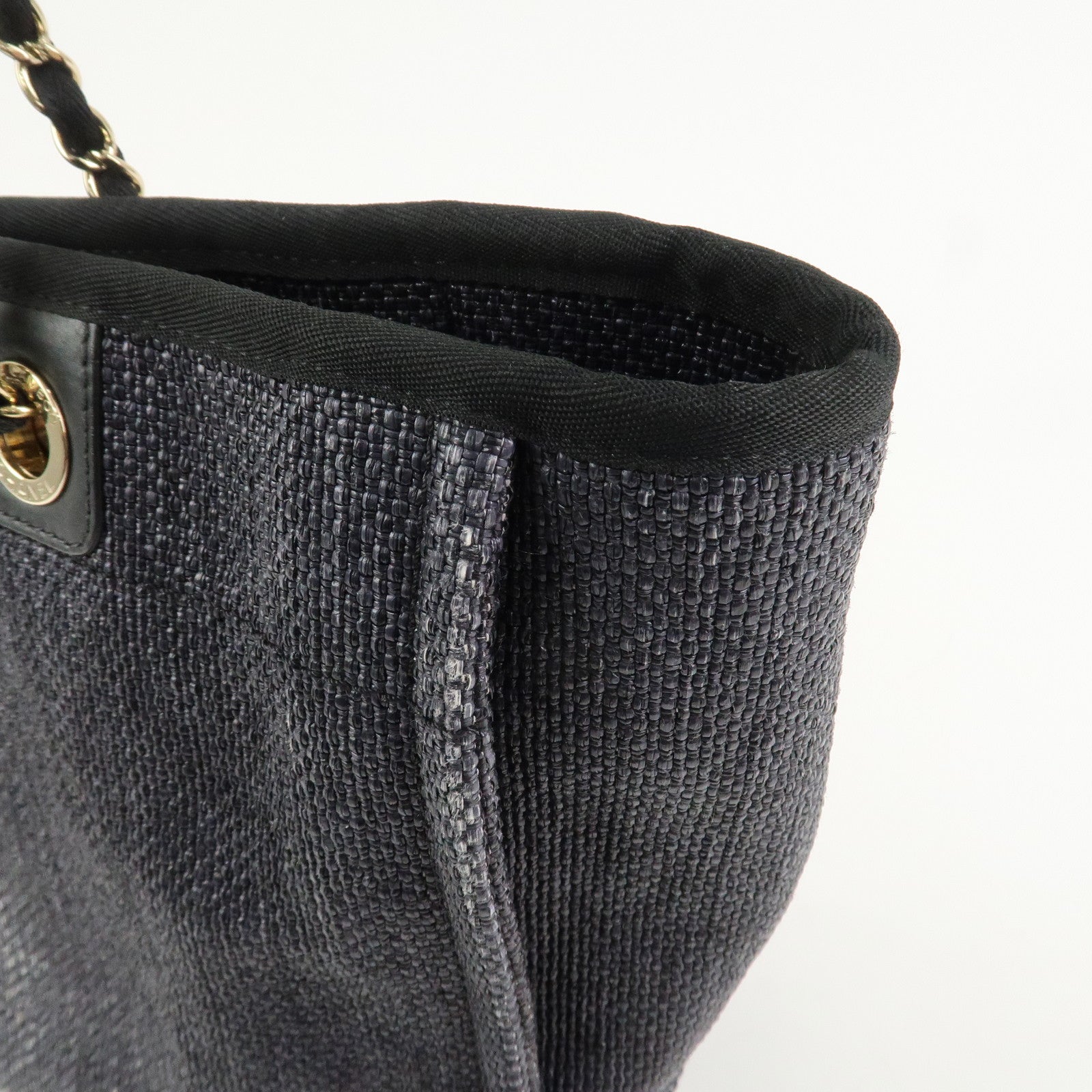 CHANEL Deauville MM Straw Leather Tote Bag Shoulder Bag A67001