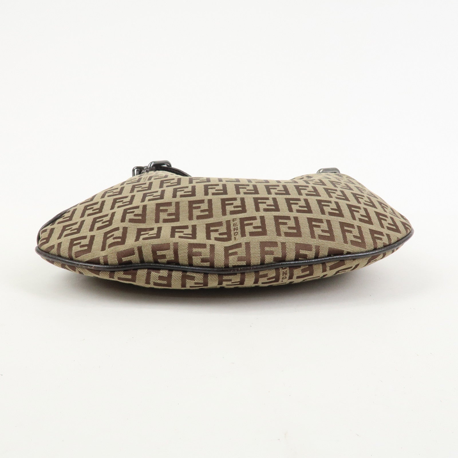 FENDI Zucchino Canvas Leather Shoulder Bag Hand Bag Brown