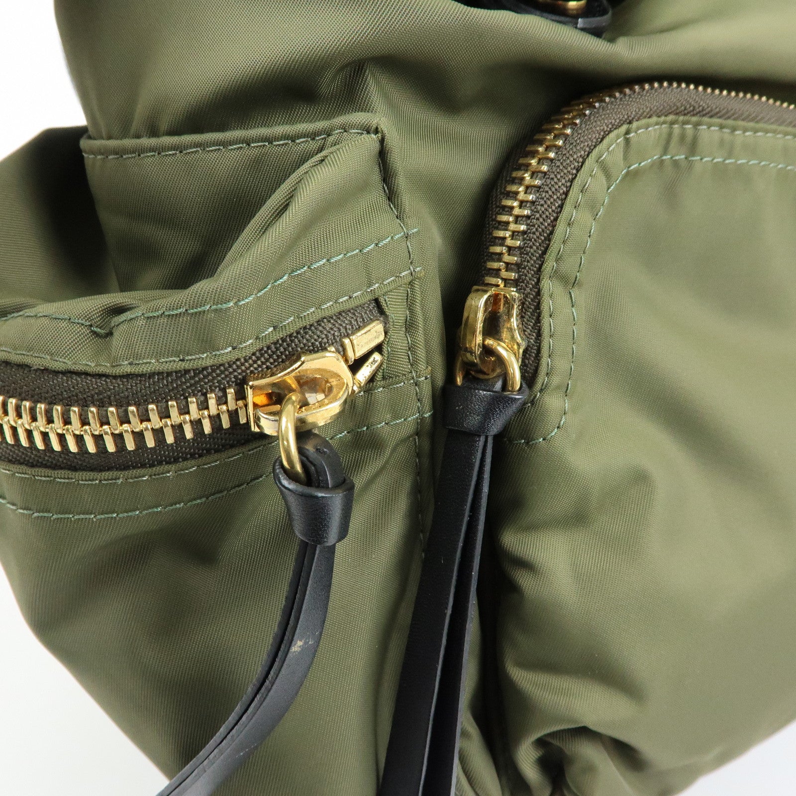 BURBERRY Logo Nylon Leather Backpack Rucksuck Khaki Black