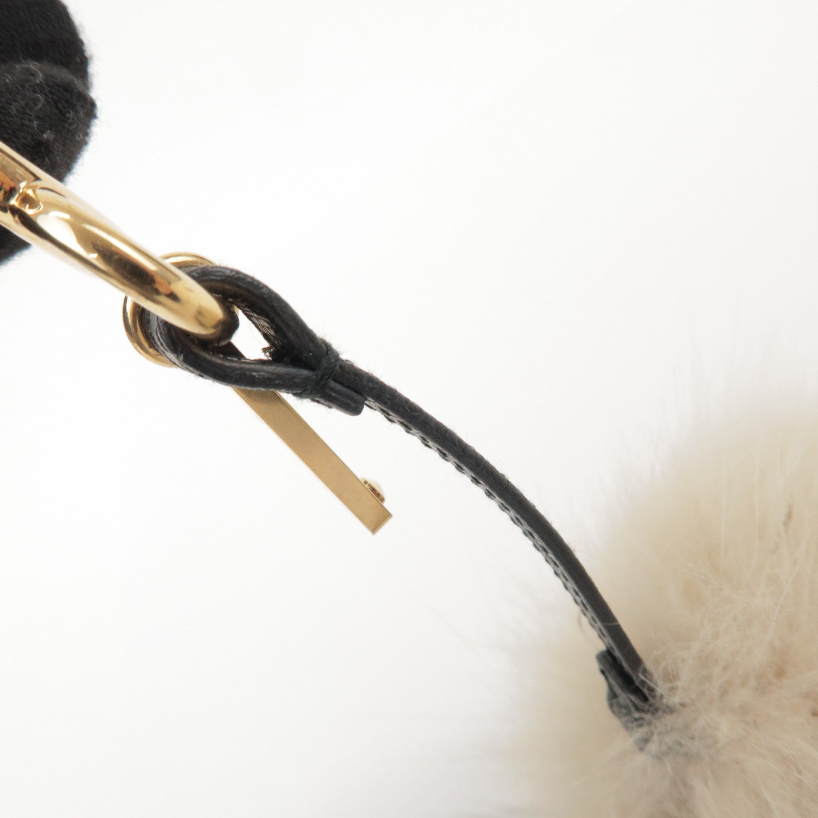 FENDI Fur Leather Bag Charm Key Chain Black White