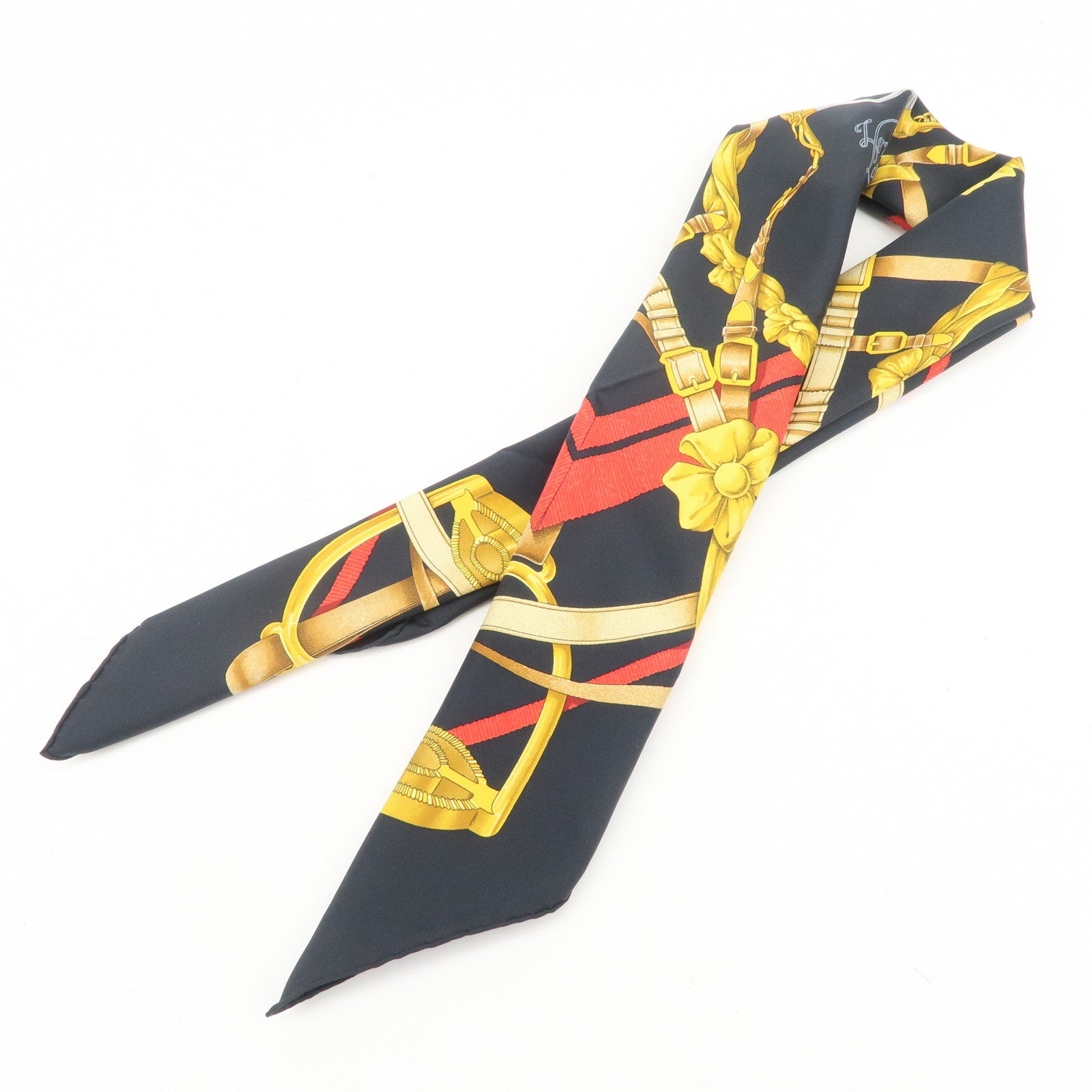 HERME Carre 90 Silk 100% Scarf Grand Manege Black Yellow