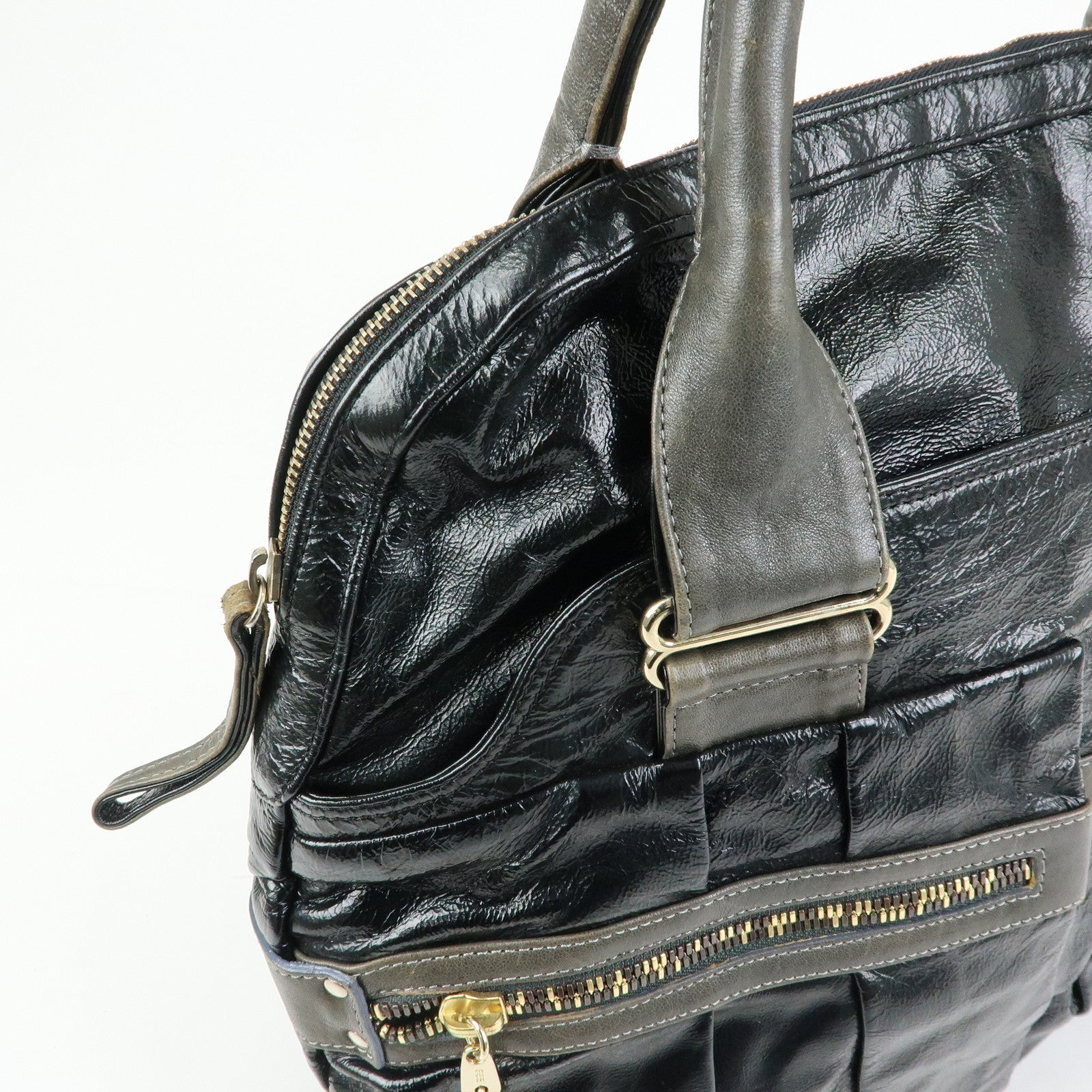 Chloe See by Chloe Leather Boston Bag Hand Bag Metalic Black