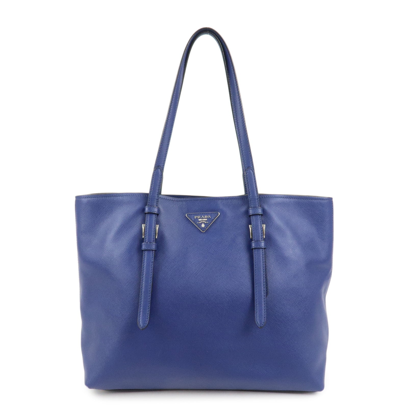 PRADA Triangle Logo Saffiano Leather Tote Shoulder Bag Blue 1BG133
