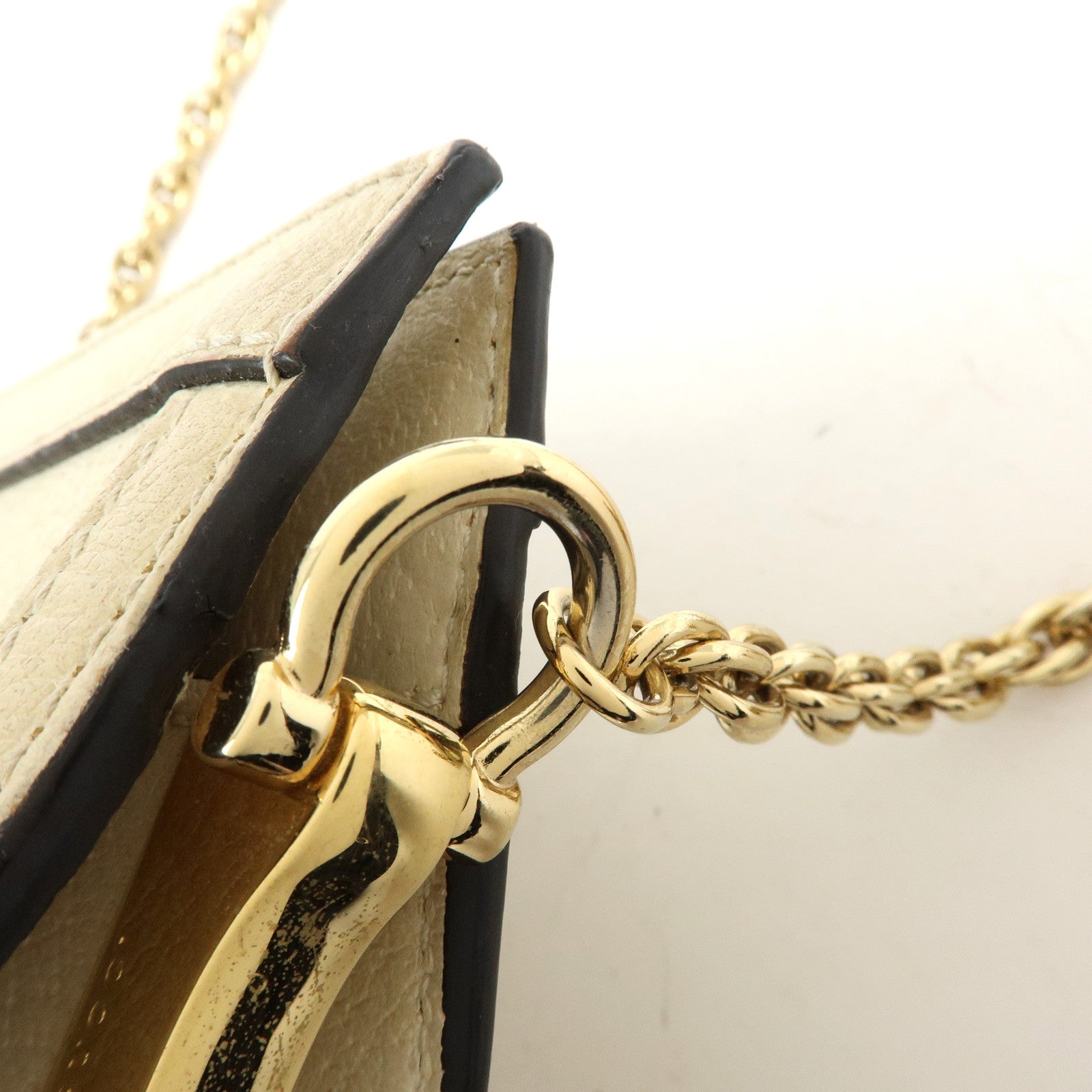 GUCCI Ophidia Sherry Leather Shoulder Bag Cutch Bag Ivory 503877