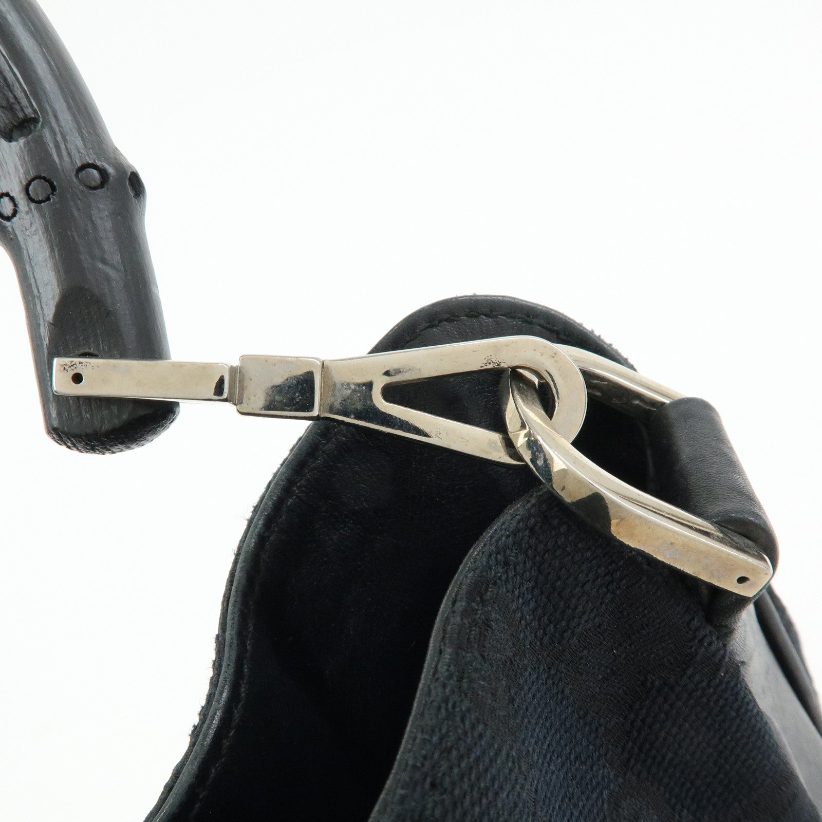 GUCCI Bamboo GG Canvas Leather Shoulder Bag Black 001・4095・001553