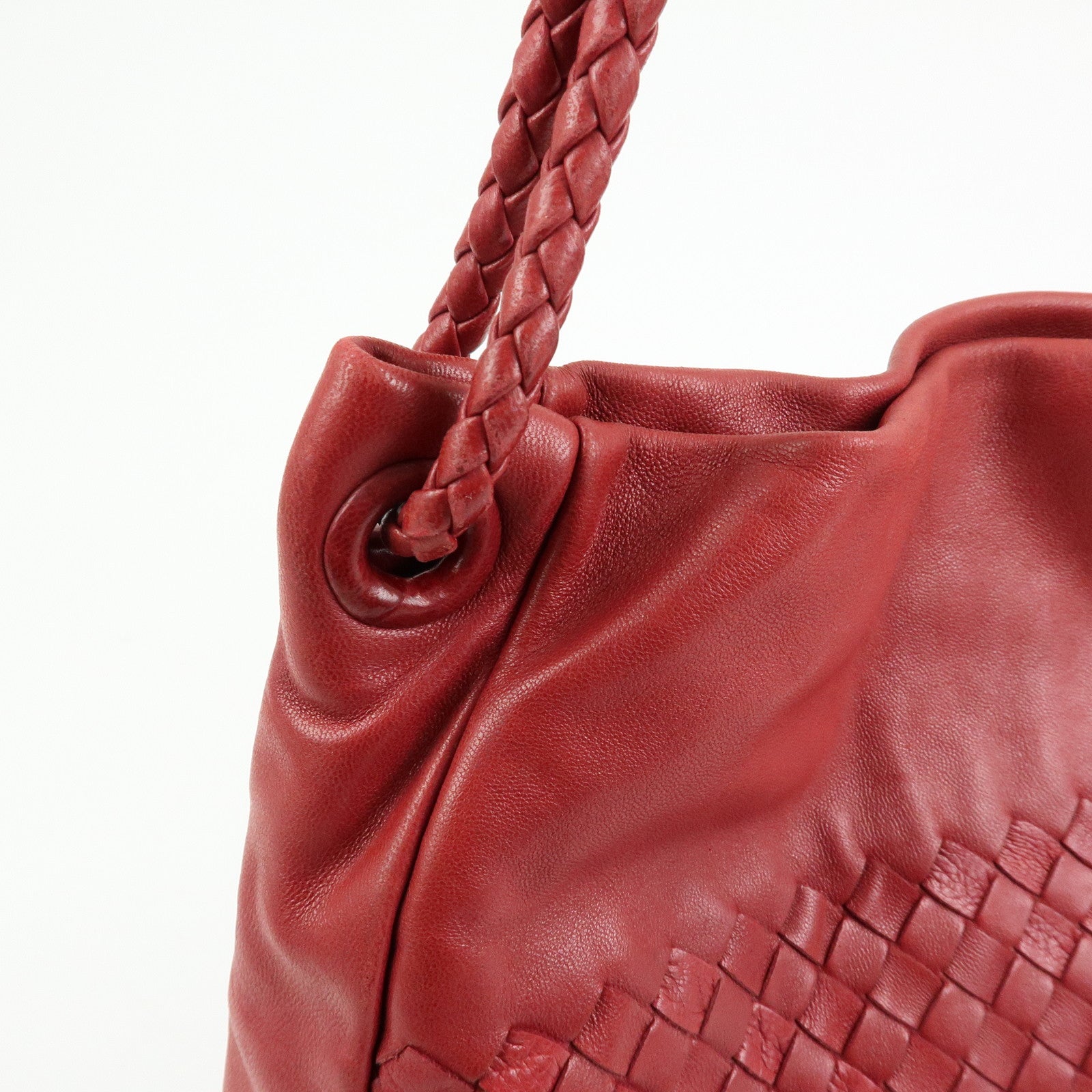 BOTTEGA VENETA Intrecciato Leather Shoulder Bag Red 132369
