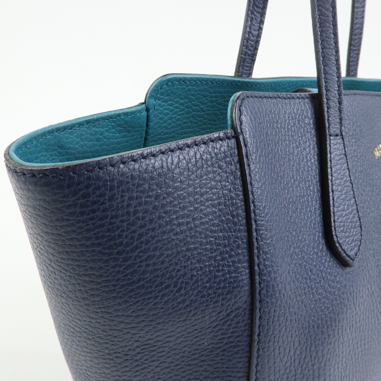 GUCCI Swing Leather Tote Bag Shoulder Bag Navy 354408