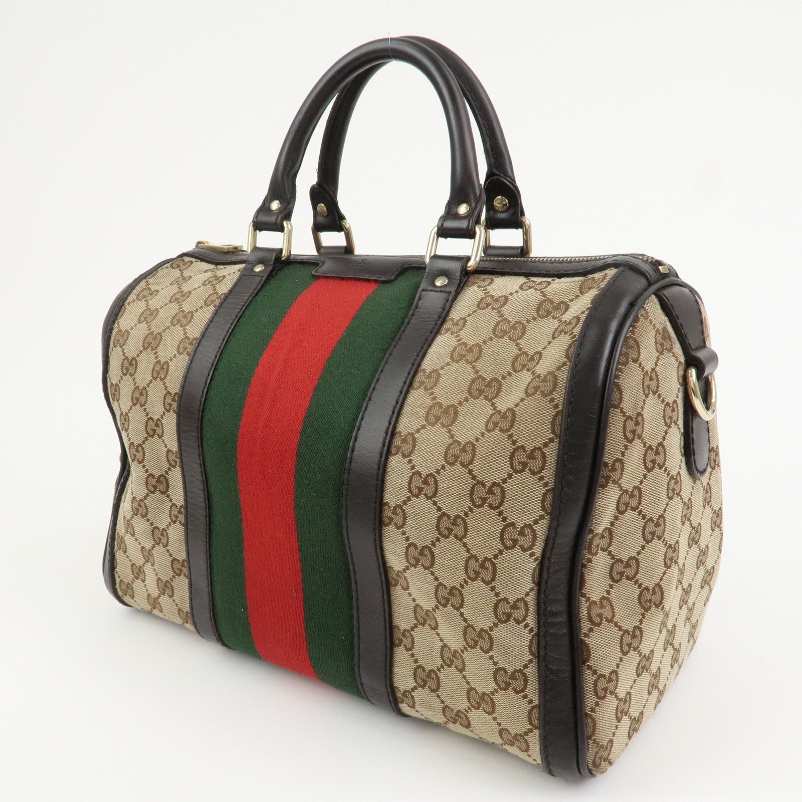 GUCCI Sherry GG Canvas Leather 2Way Bag Boston Bag Brown 247205