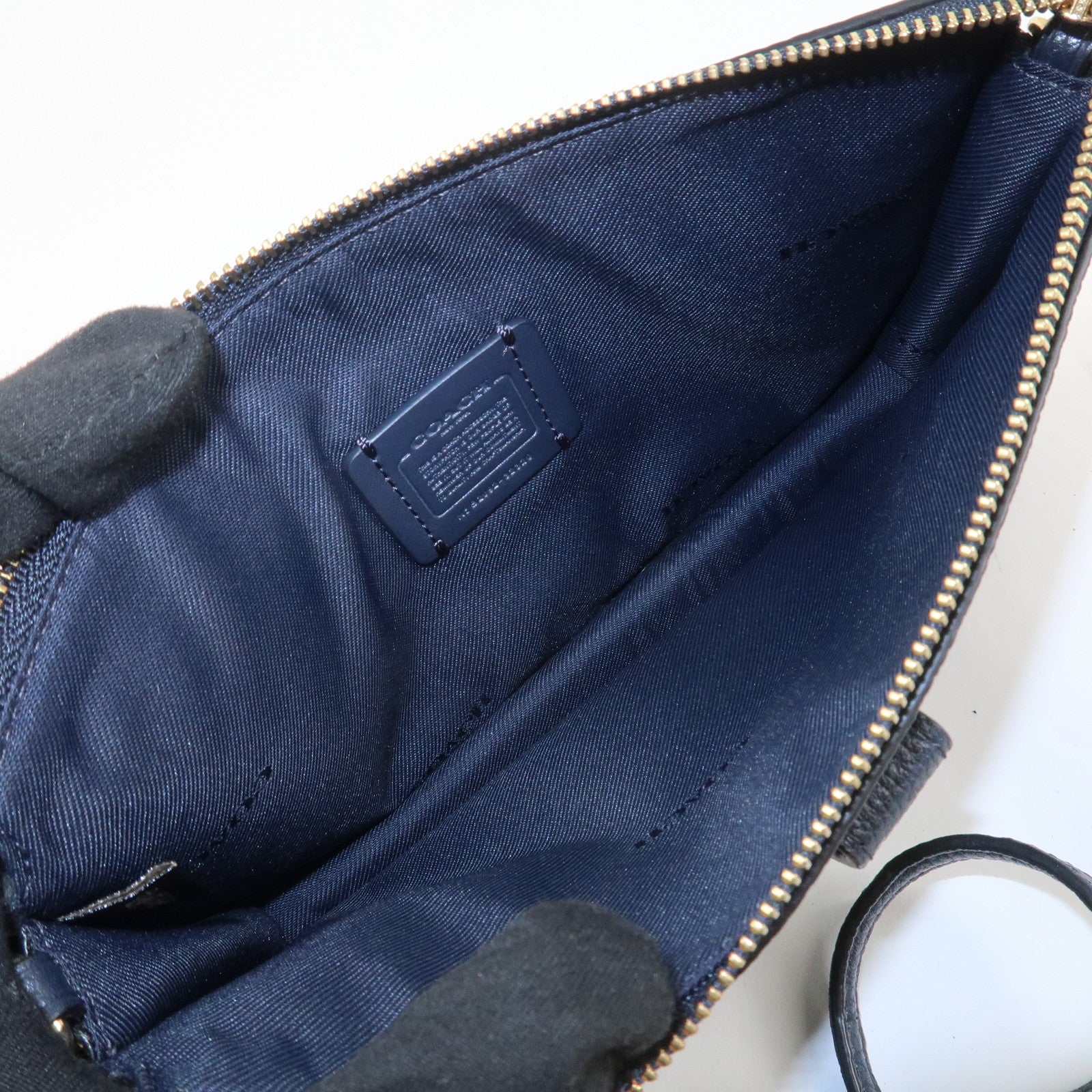 COACH Logo Leather Shoulder Bag Crossbody Bag Navy