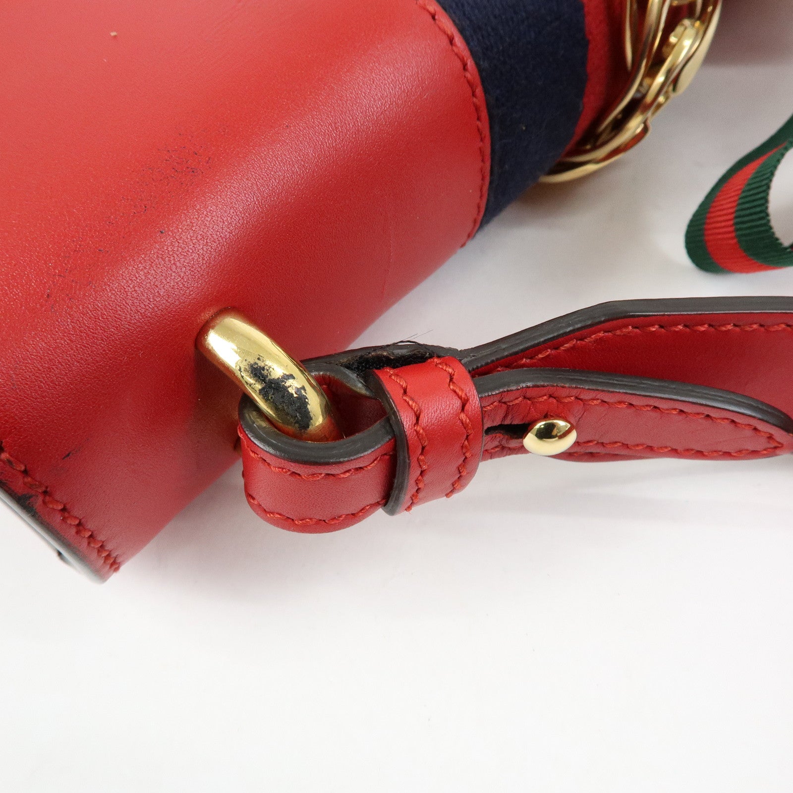 GUCCI Sylvie Sherry Leather Shoulder Bag Red Ribbon Red 421882