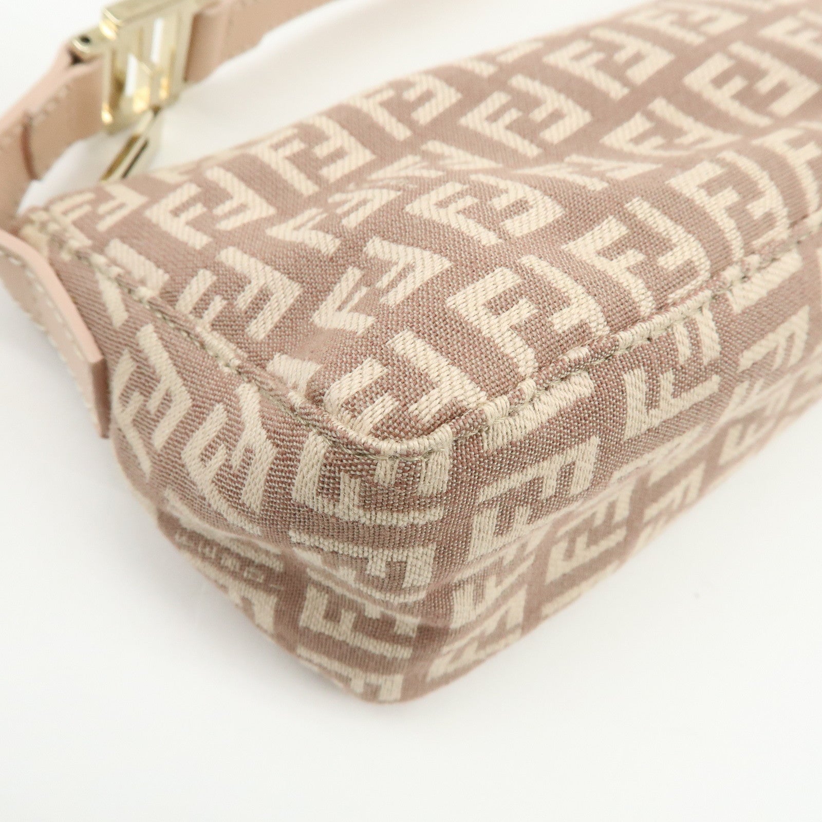 FENDI Zucchino Canvas Leather Hand Bag Pink Beige 8BR443