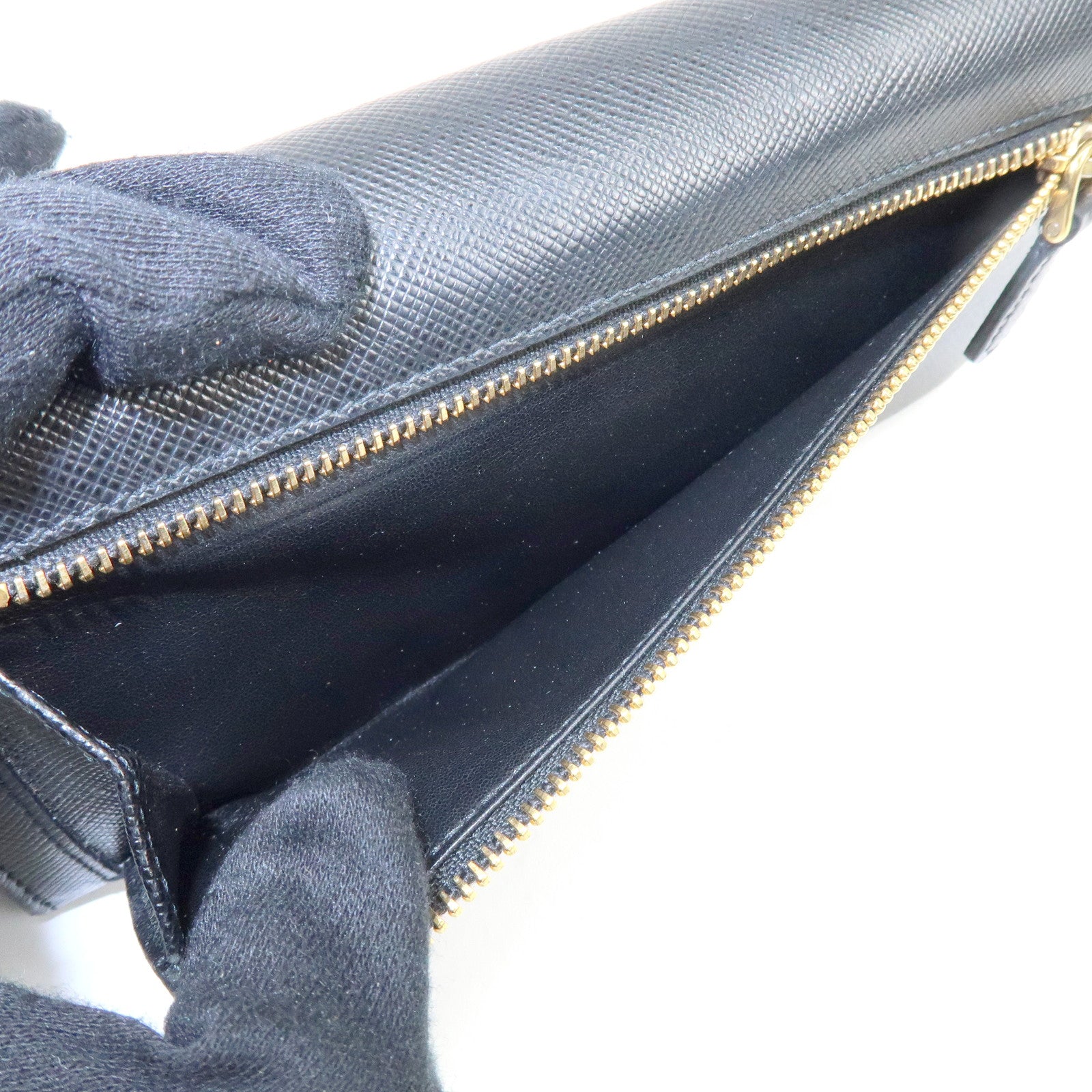 PRADA Saffiano Leather Ribbon Long Wallet Black