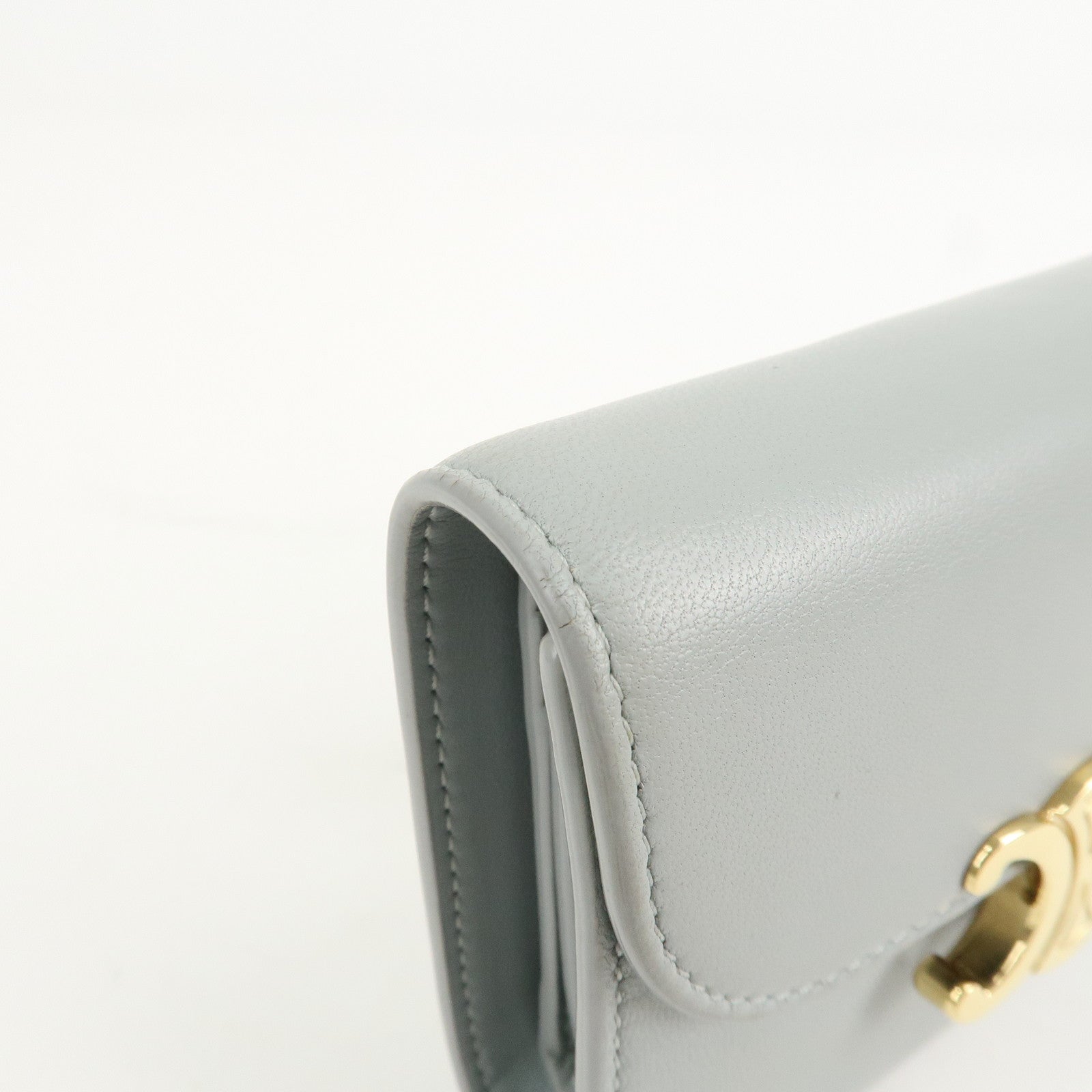 CELINE Triomphe Leather Tri-fold Falap Wallet Light Blue