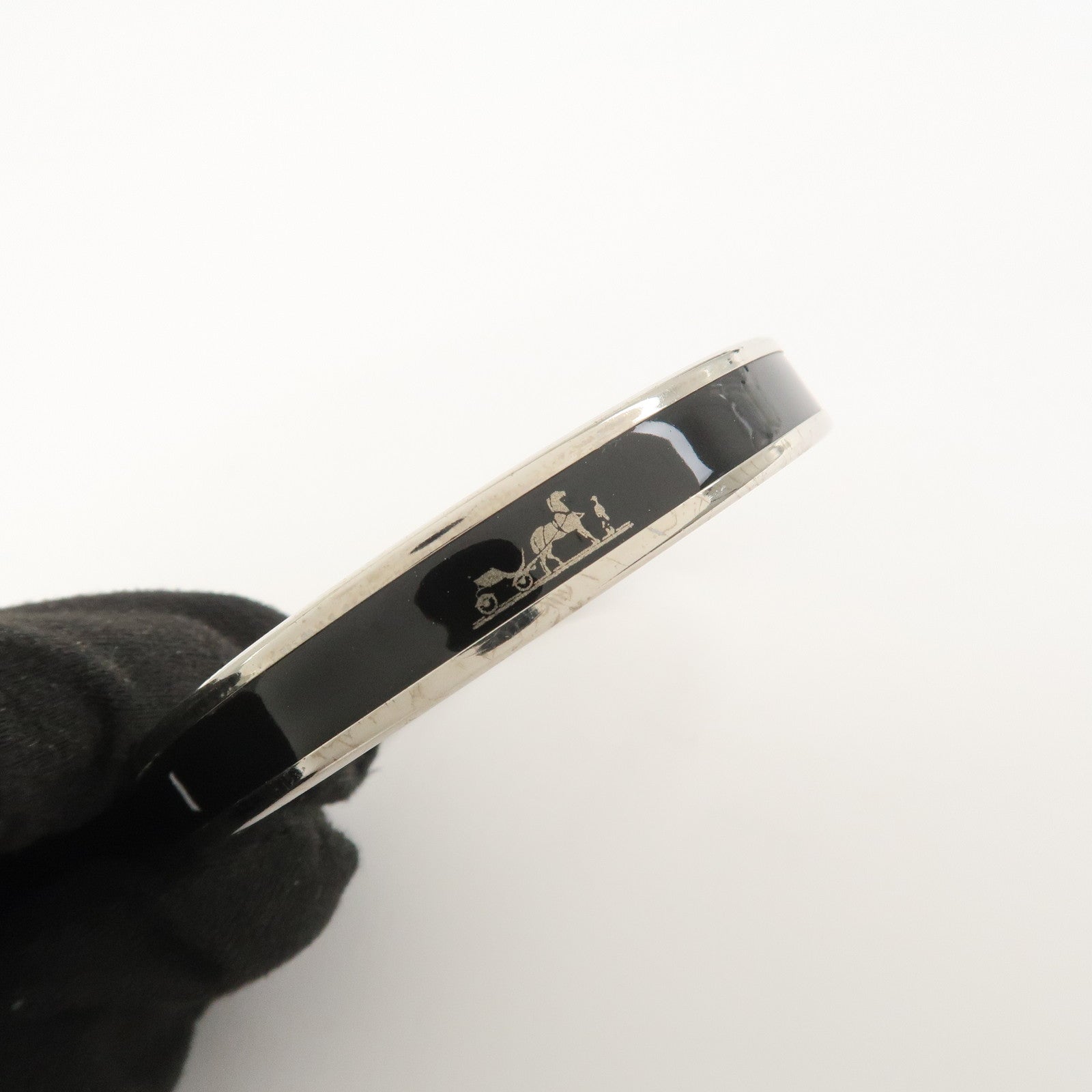 HERMES Email PM Metal Bracelet Bangle Black Silver