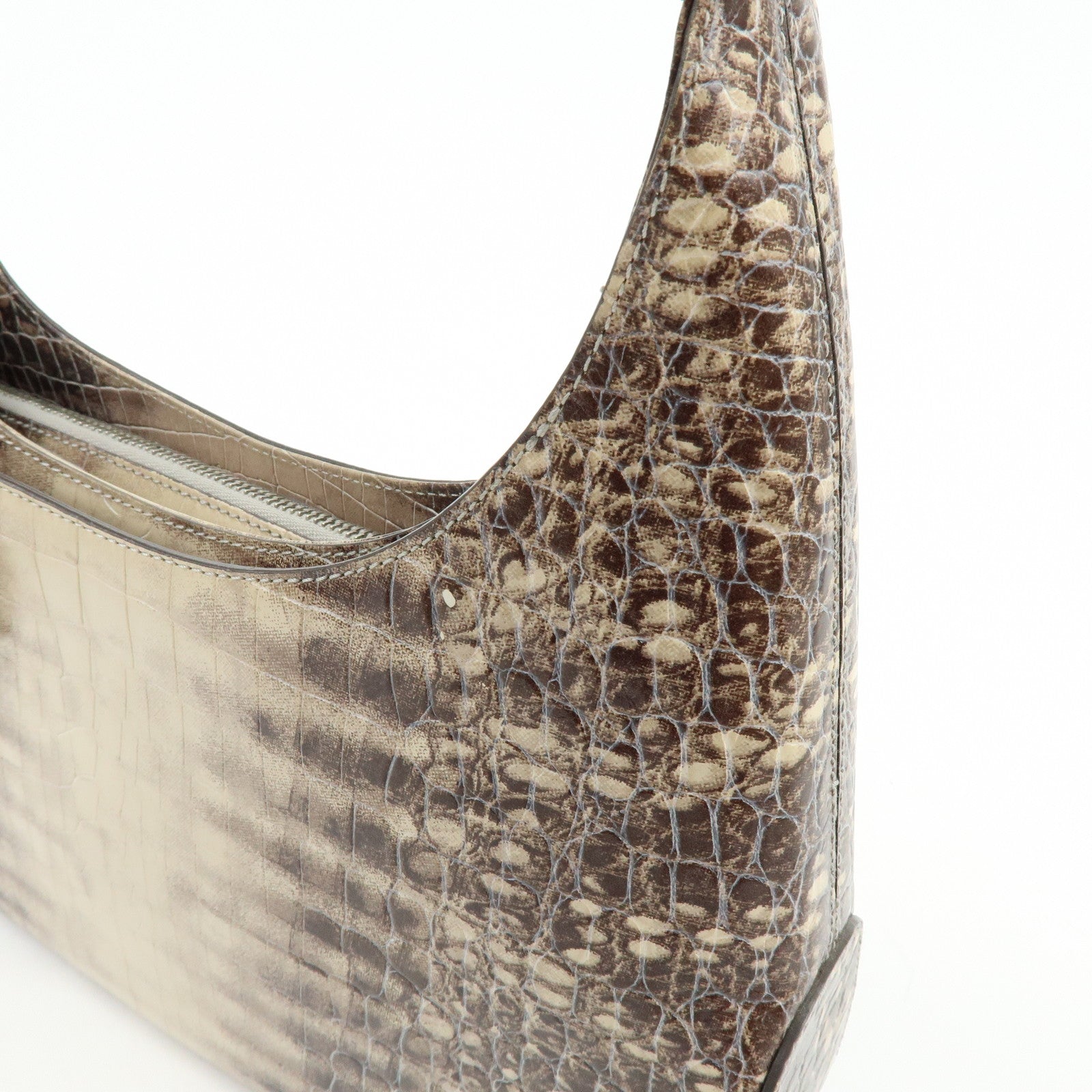 Ferragamo Gancini Embossed Leather Shoulder Bag Brown Beige